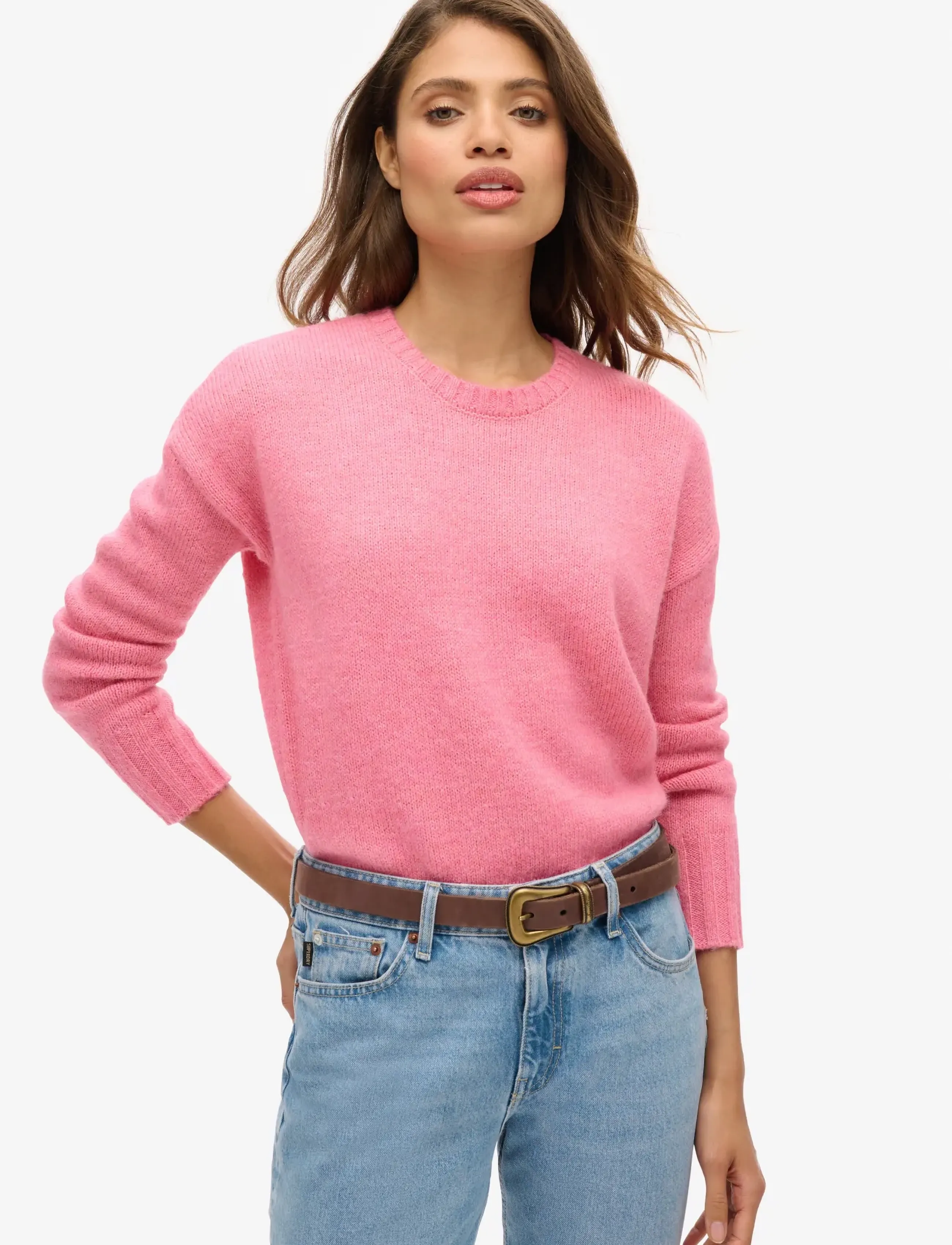 Superdry Essential Crew Neck Jumper, Damen, Rundhals Pullover, Rosa, Gr.10