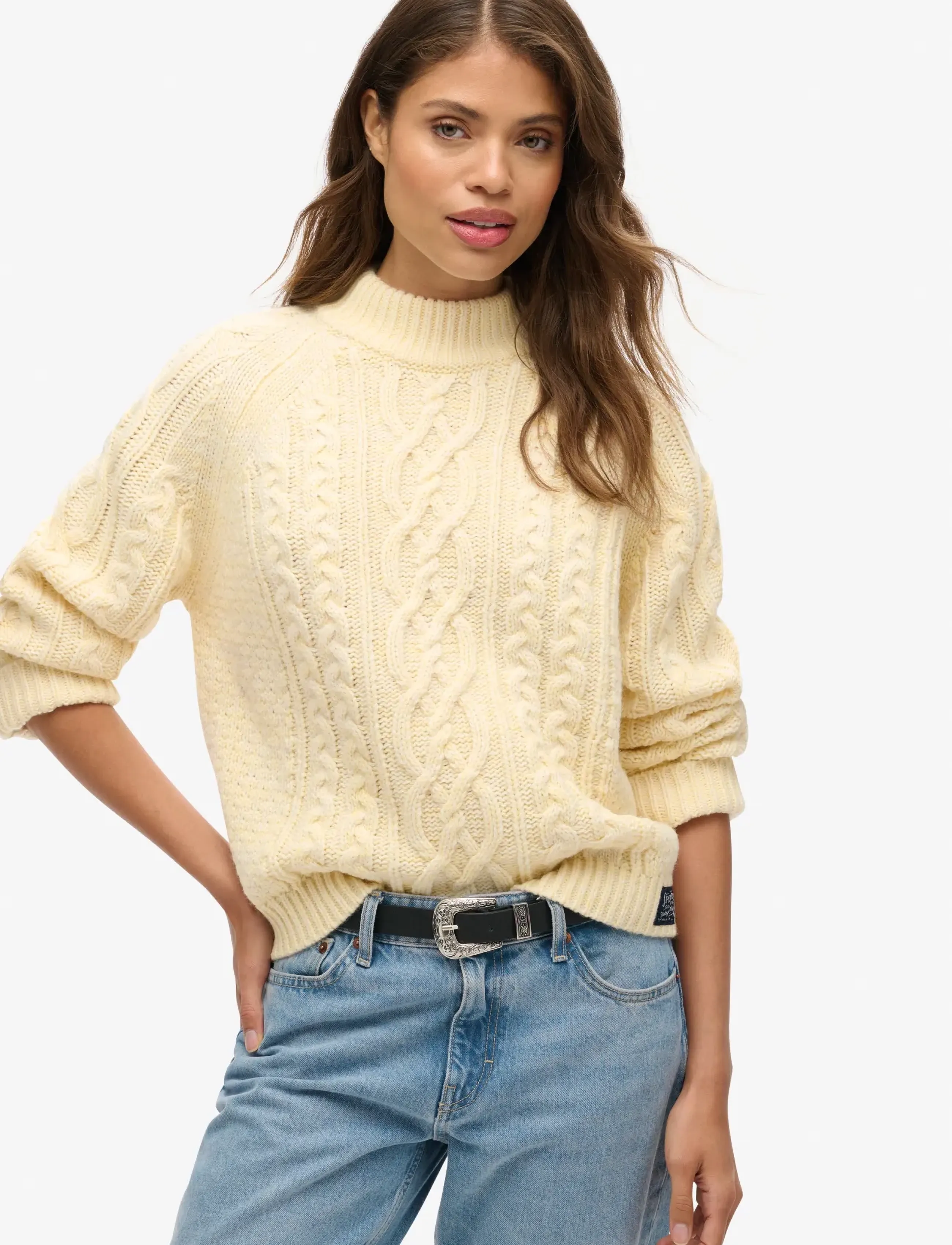Superdry - CABLE MOCK NECK JUMPER - kampsunid - island ecru - 0