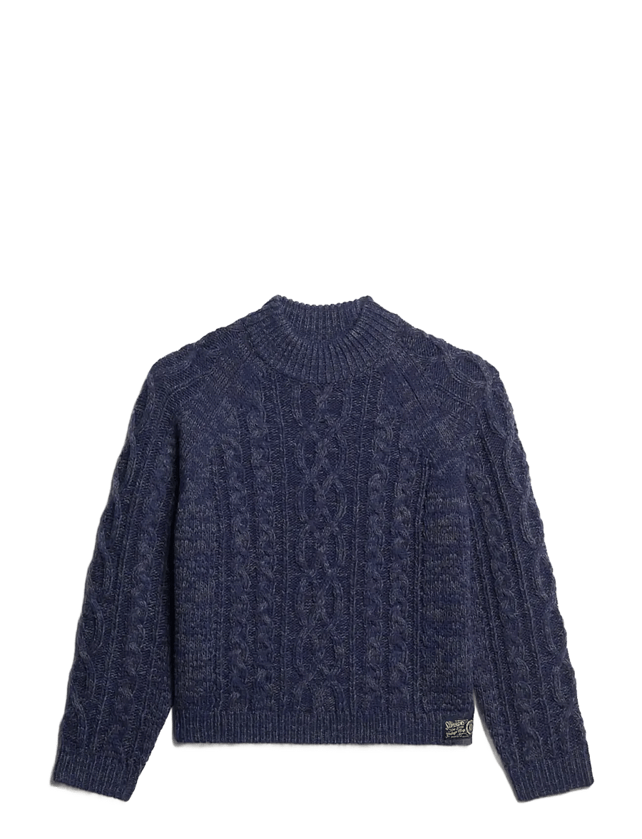 Superdry - CABLE MOCK NECK JUMPER - stickade tröjor - island navy twist - 1