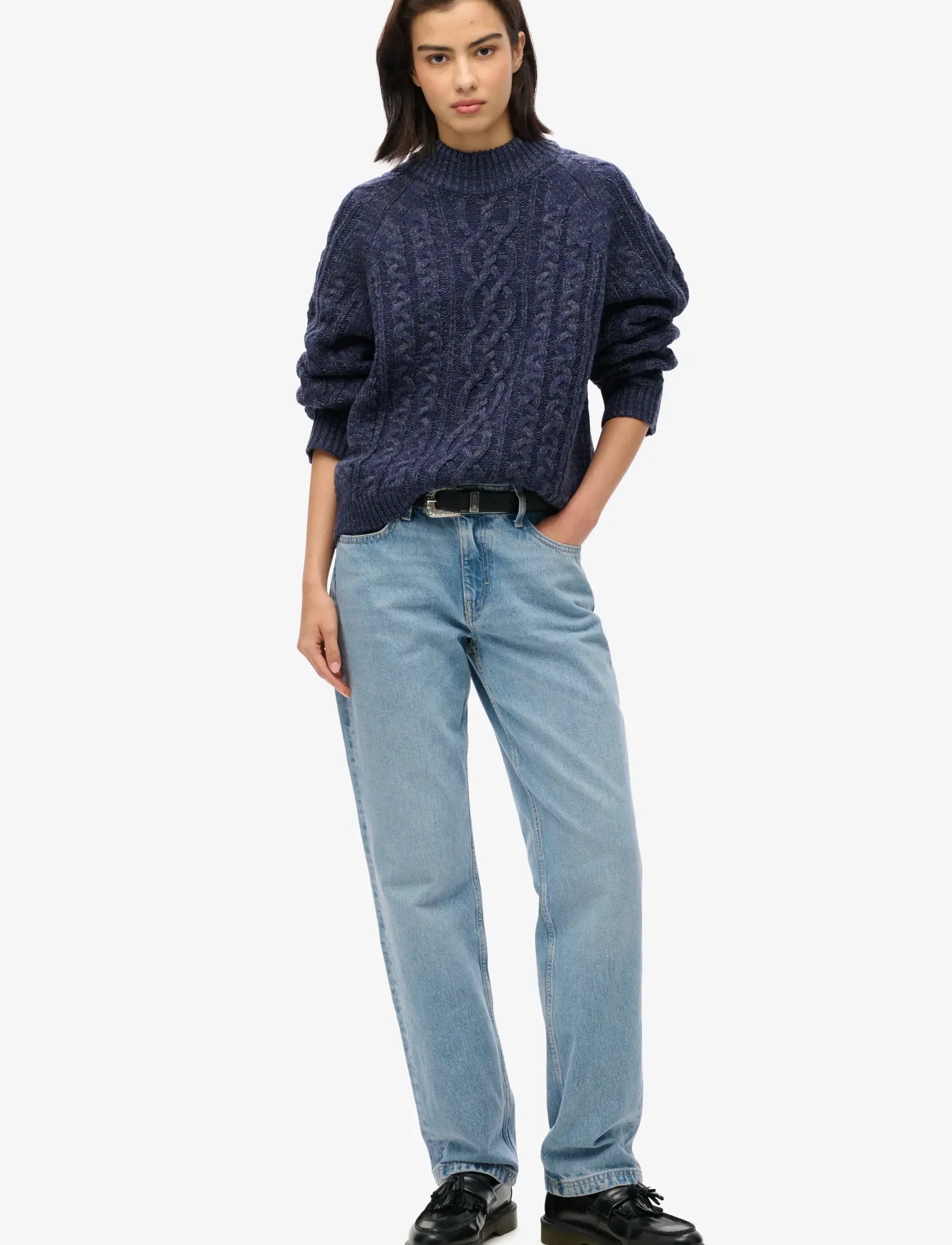 Superdry - CABLE MOCK NECK JUMPER - stickade tröjor - island navy twist - 4