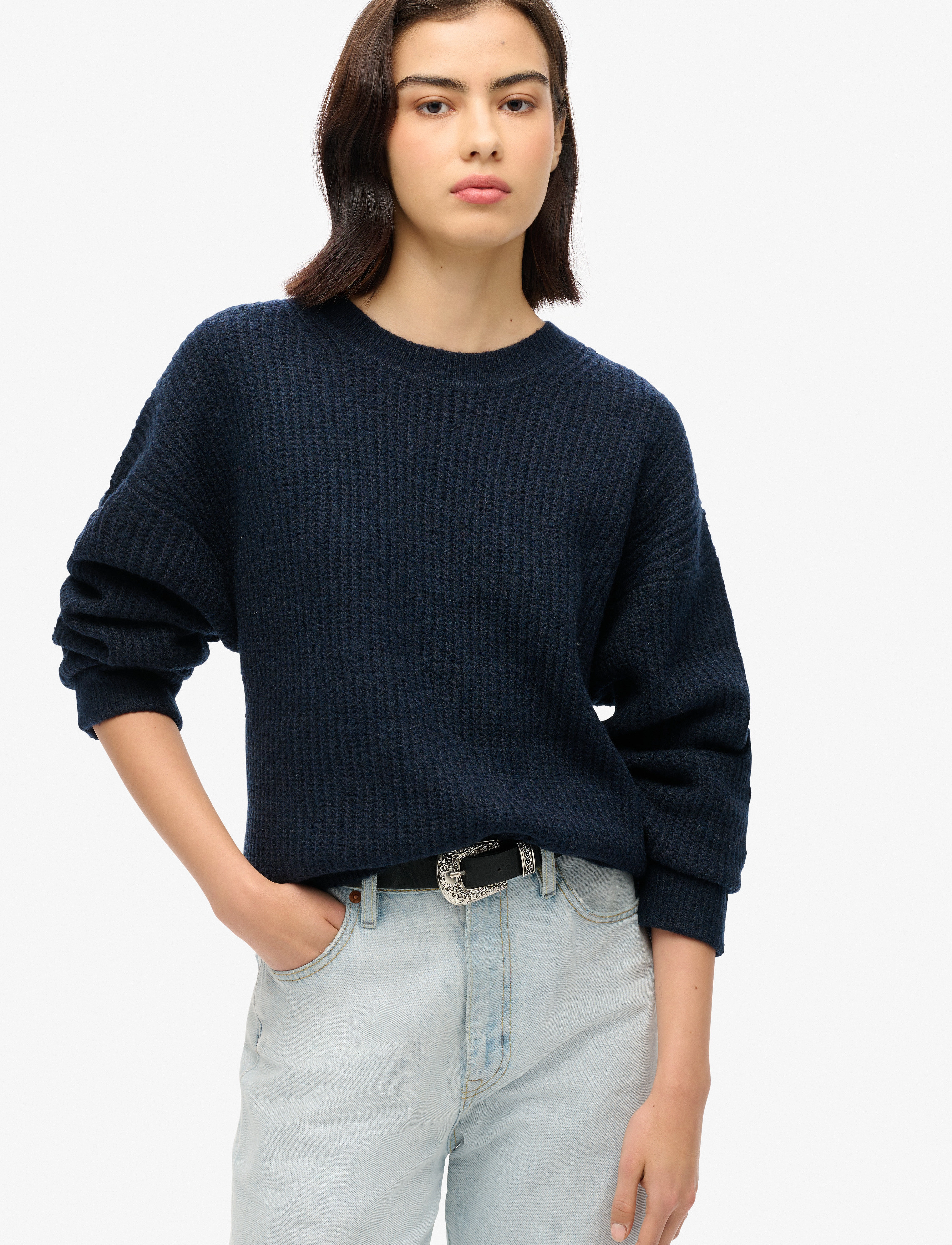 Superdry Brushed Crew Neck Jumper, M, Knitwear, Marineblau - Jumpers, Frauen