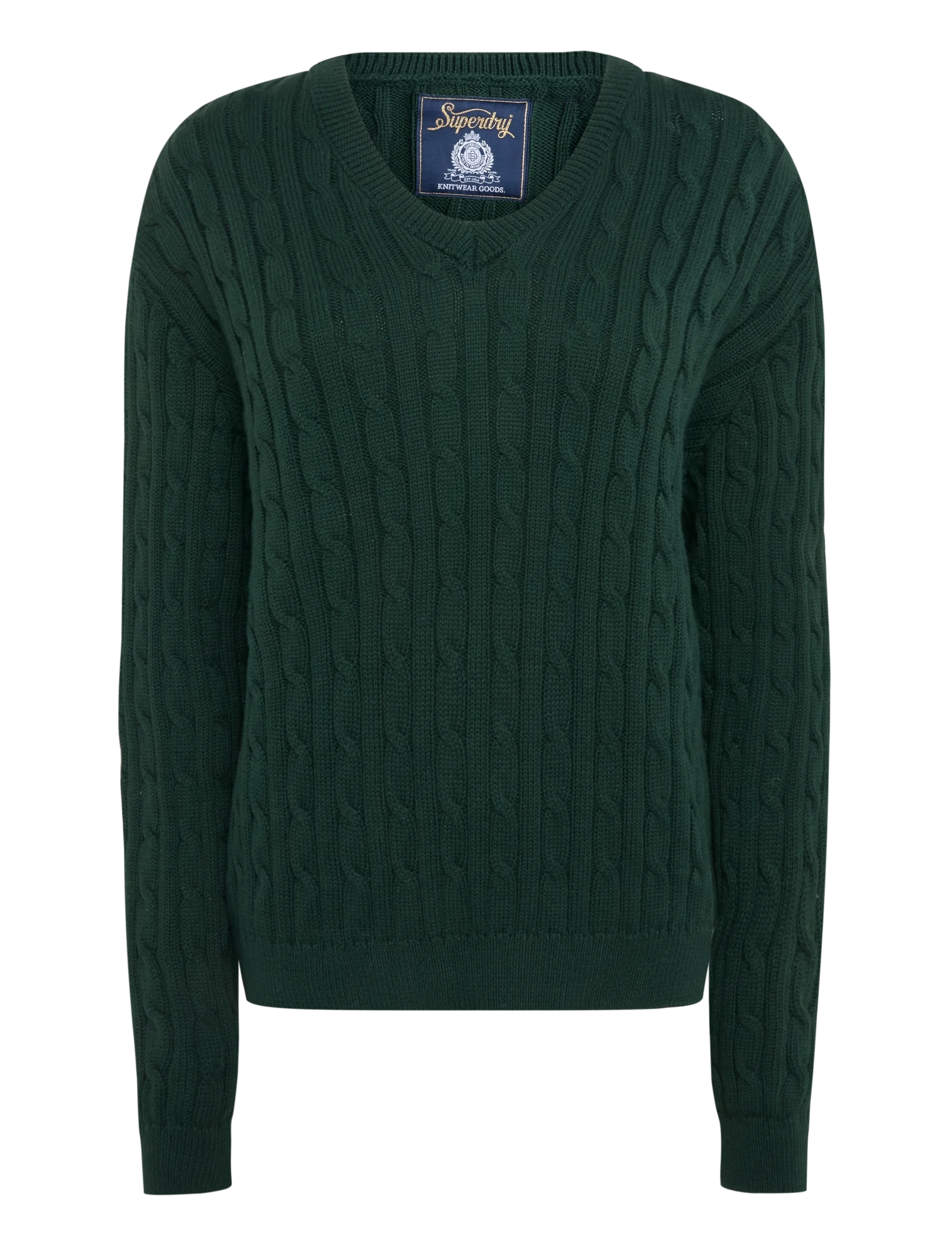 Superdry Oversized V Neck Cable Jumper, Damen, Oversized V-Ausschnitt Zopfstrickpullover, Grün, Gr: 6/8