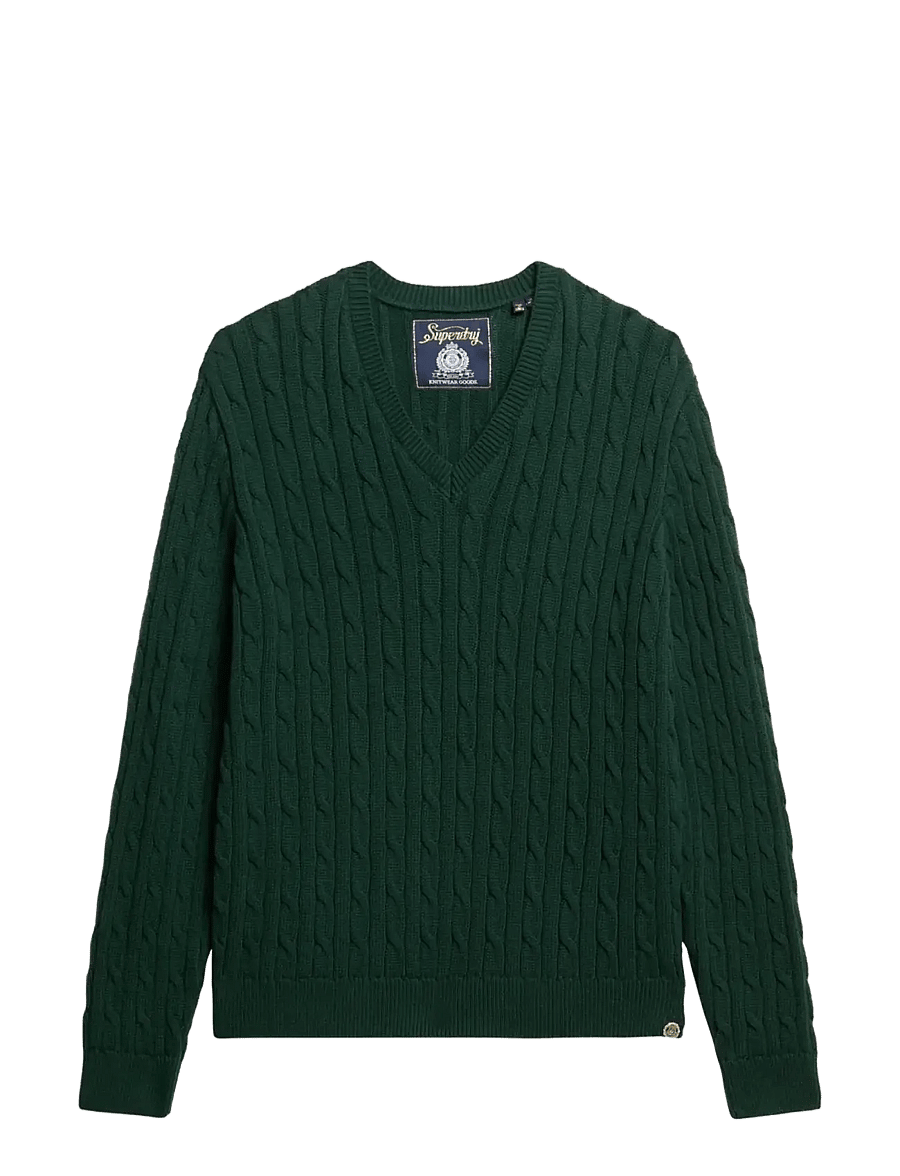 Superdry - OVERSIZED V NECK CABLE JUMPER - jumpers - darkest pine green - 1