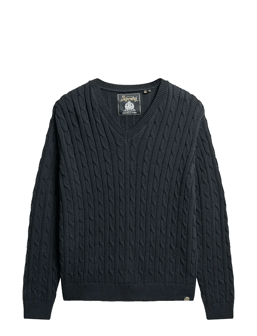 Superdry - OVERSIZED V NECK CABLE JUMPER - eclipse navy - 1