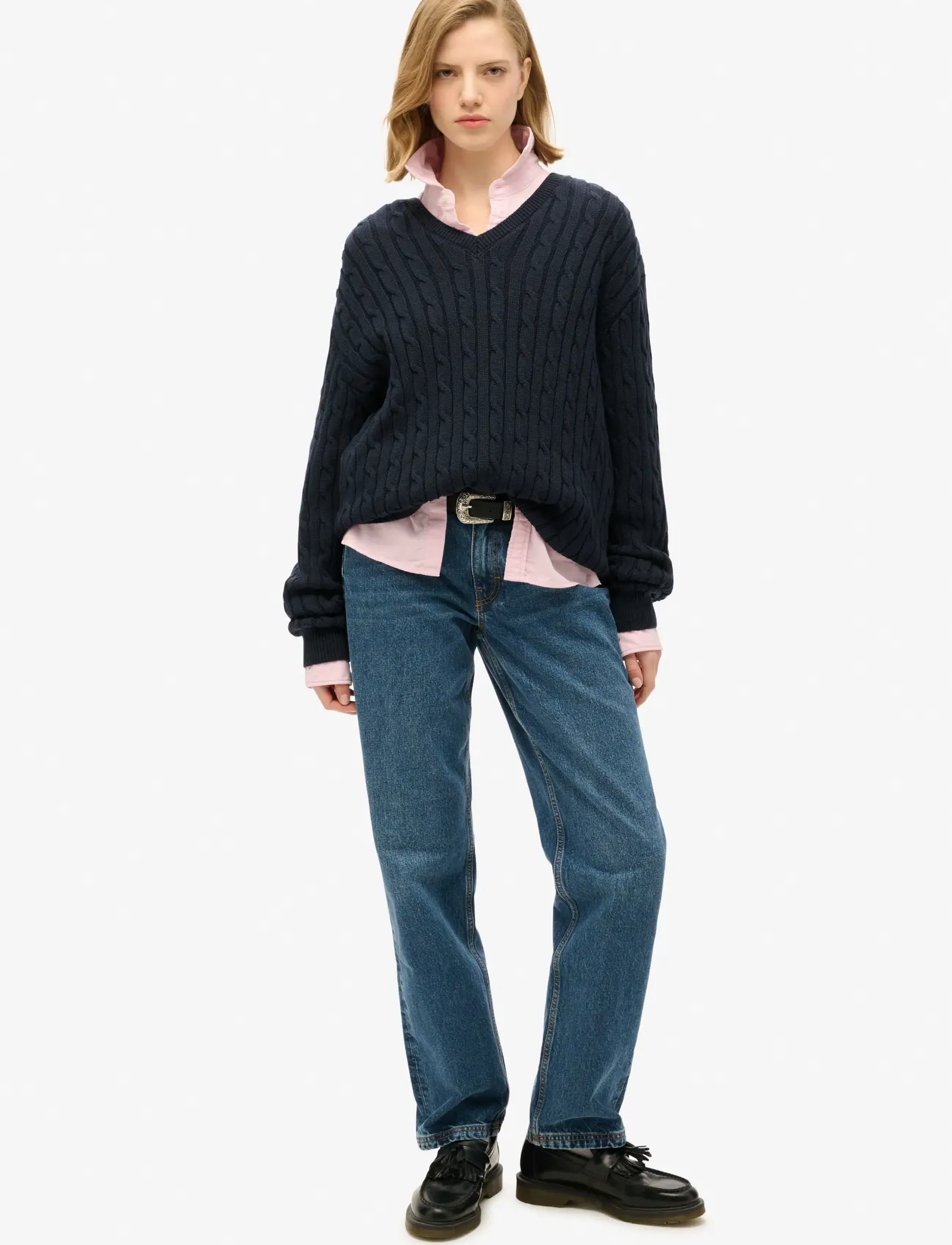 Superdry - OVERSIZED V NECK CABLE JUMPER - eclipse navy - 3