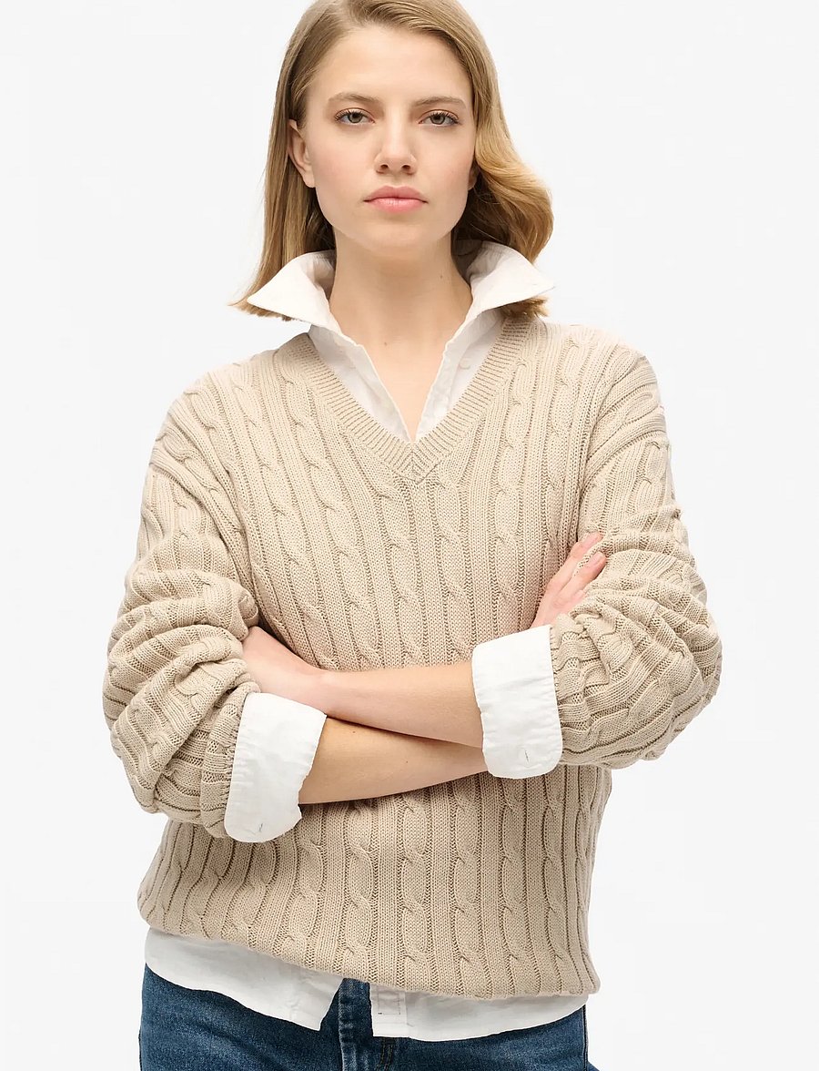 Superdry - OVERSIZED V NECK CABLE JUMPER - pullover - oatmeal beige - 0