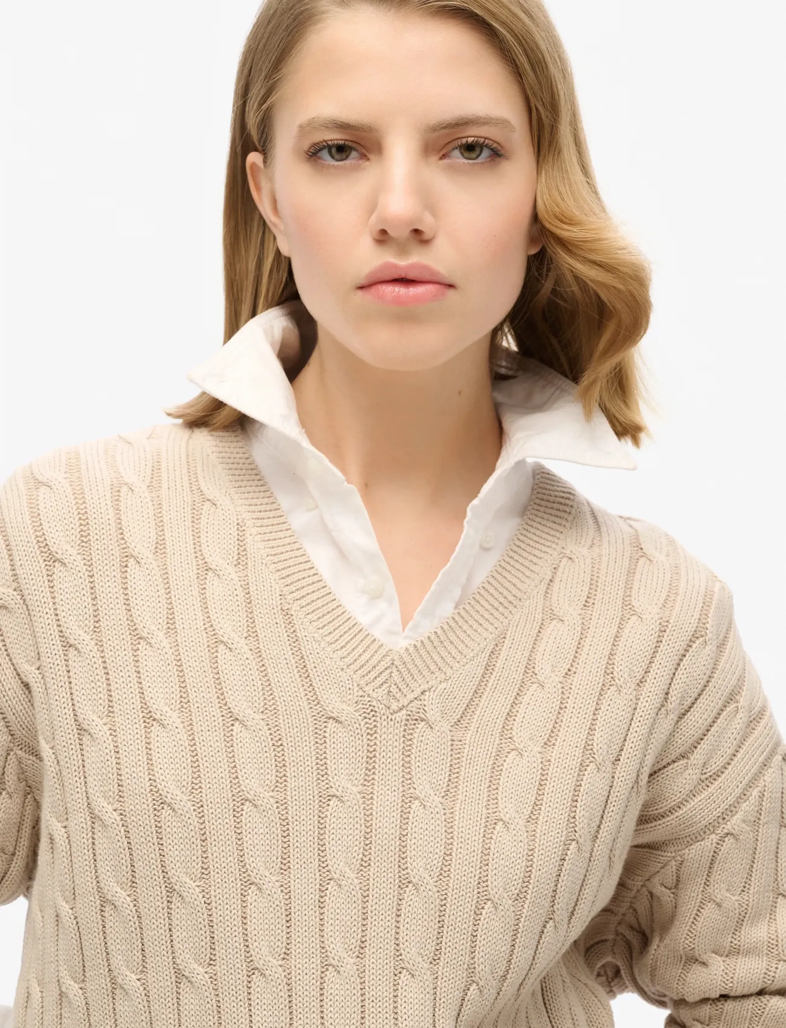 Superdry - OVERSIZED V NECK CABLE JUMPER - herbstliche kleidung - oatmeal beige - 3