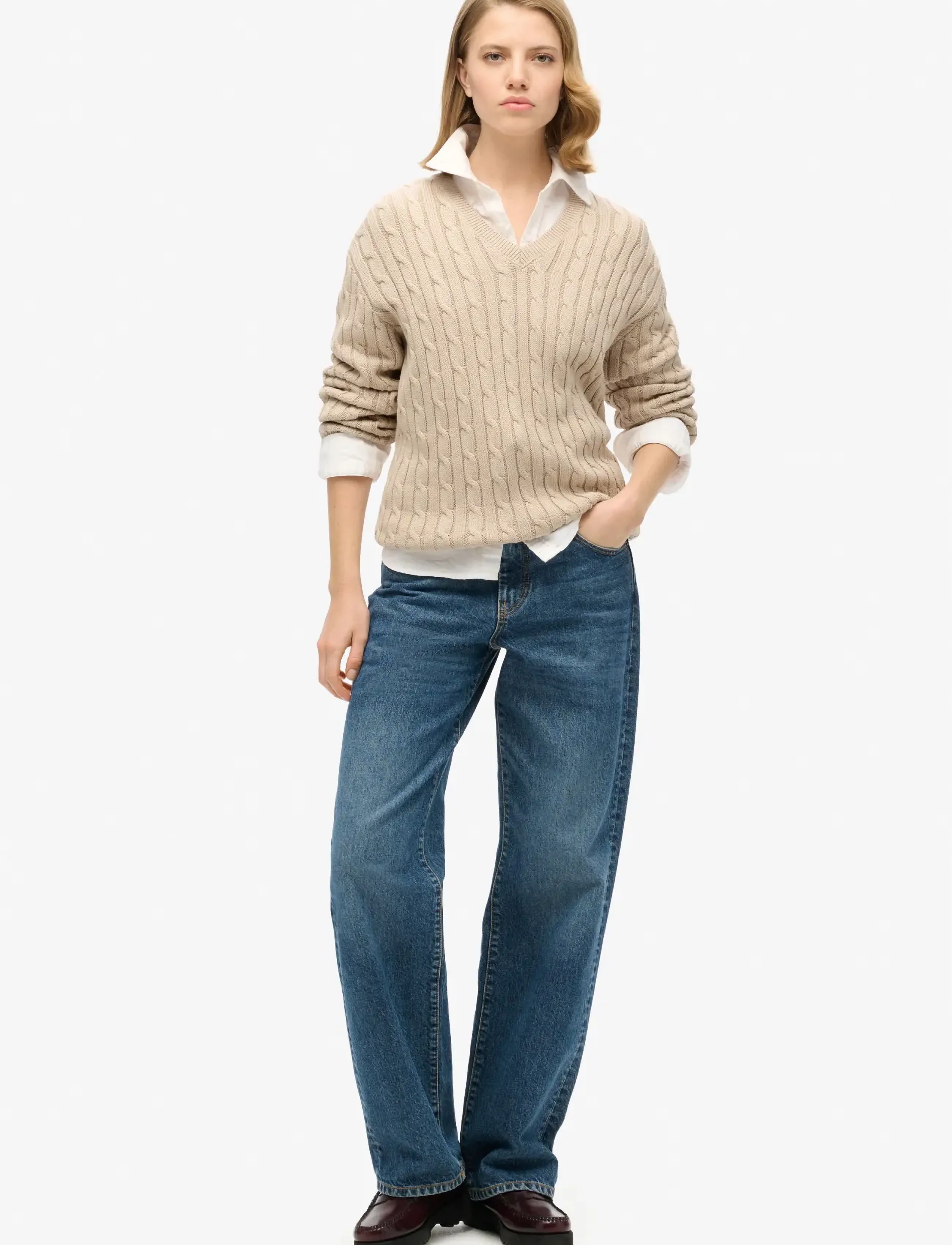Superdry - OVERSIZED V NECK CABLE JUMPER - herbstliche kleidung - oatmeal beige - 5