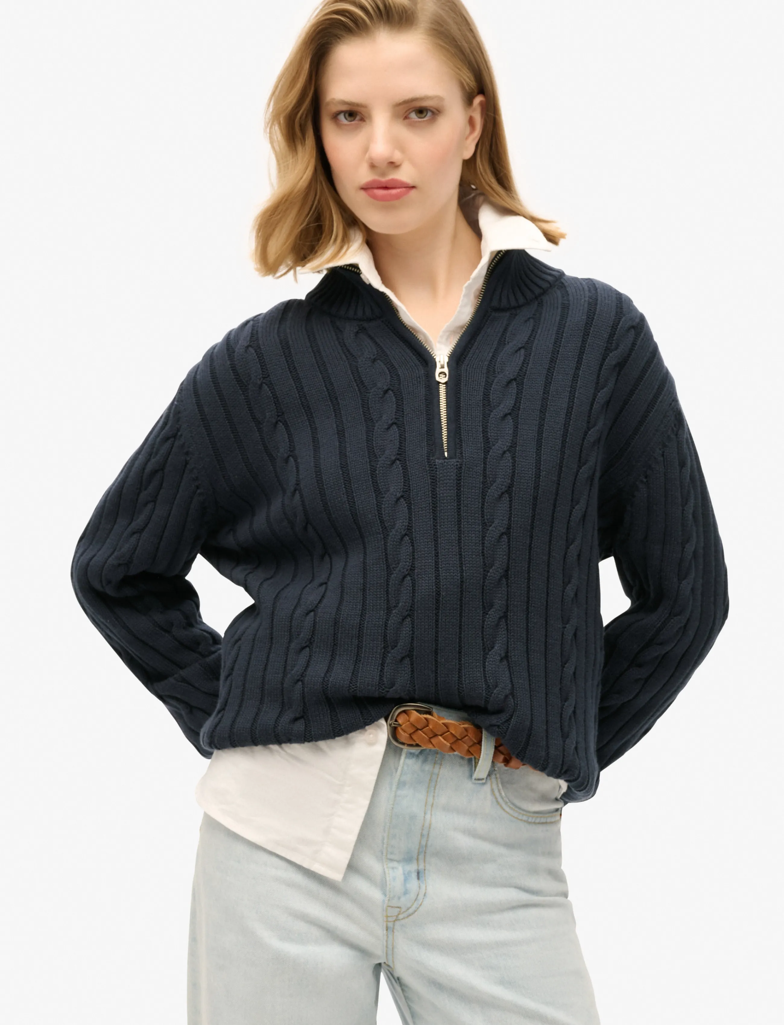 Superdry Knit Rugby Henley, 10, Navy, Strik > Trøjer, Dame