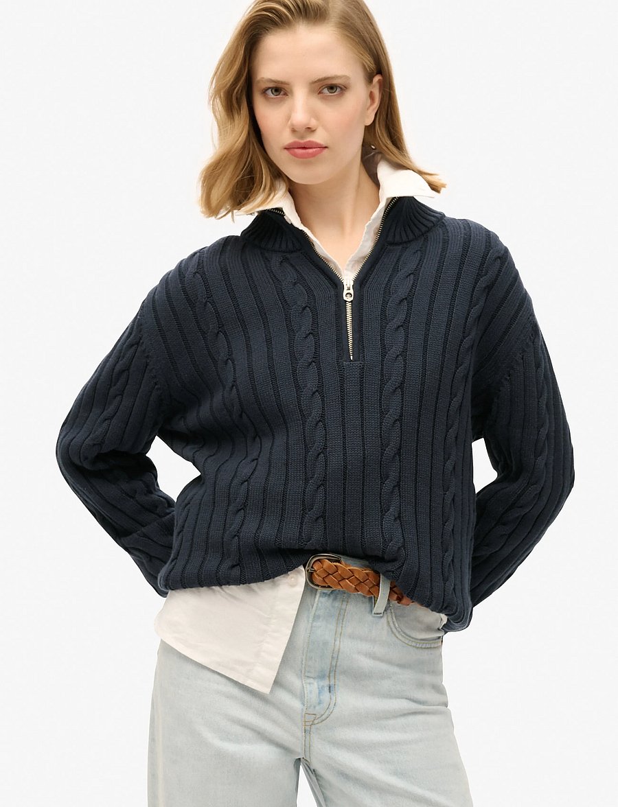 Superdry - KNIT RUGBY HENLEY - striktrøjer - cable navy - 0