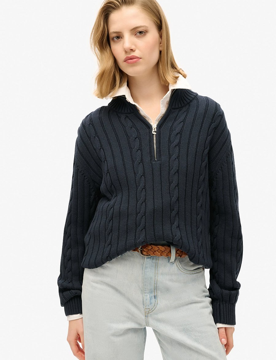 Superdry - KNIT RUGBY HENLEY - striktrøjer - cable navy - 2