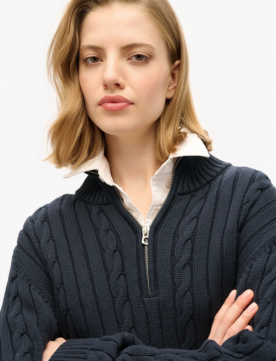 Superdry - KNIT RUGBY HENLEY - striktrøjer - cable navy - 3