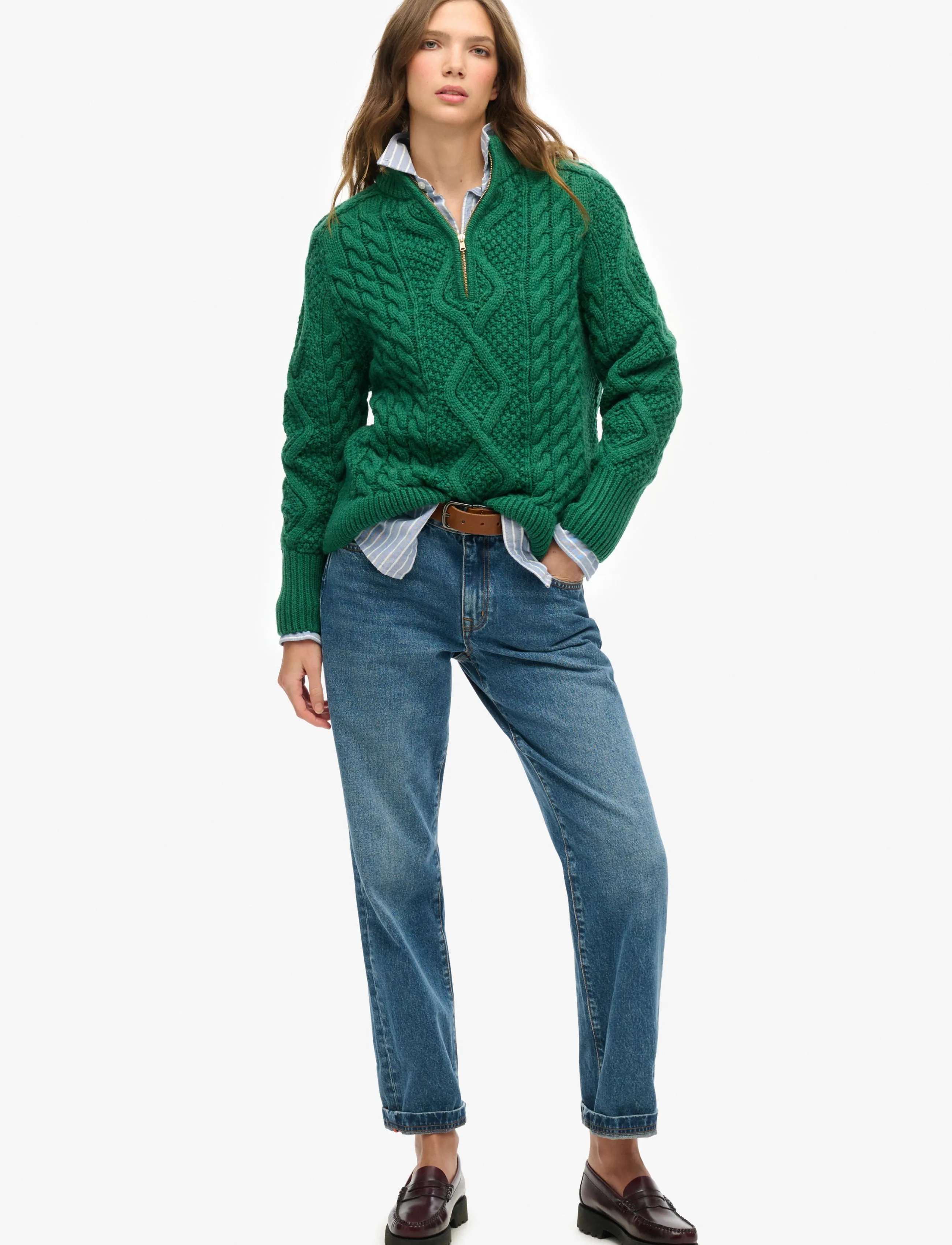Superdry - ARAN CABLE KNIT HALF ZIP - pullover - dark pine green - 4