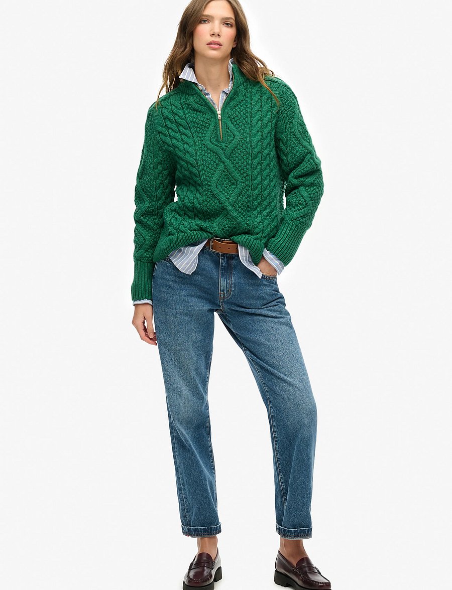Superdry - ARAN CABLE KNIT HALF ZIP - pullover - dark pine green - 4