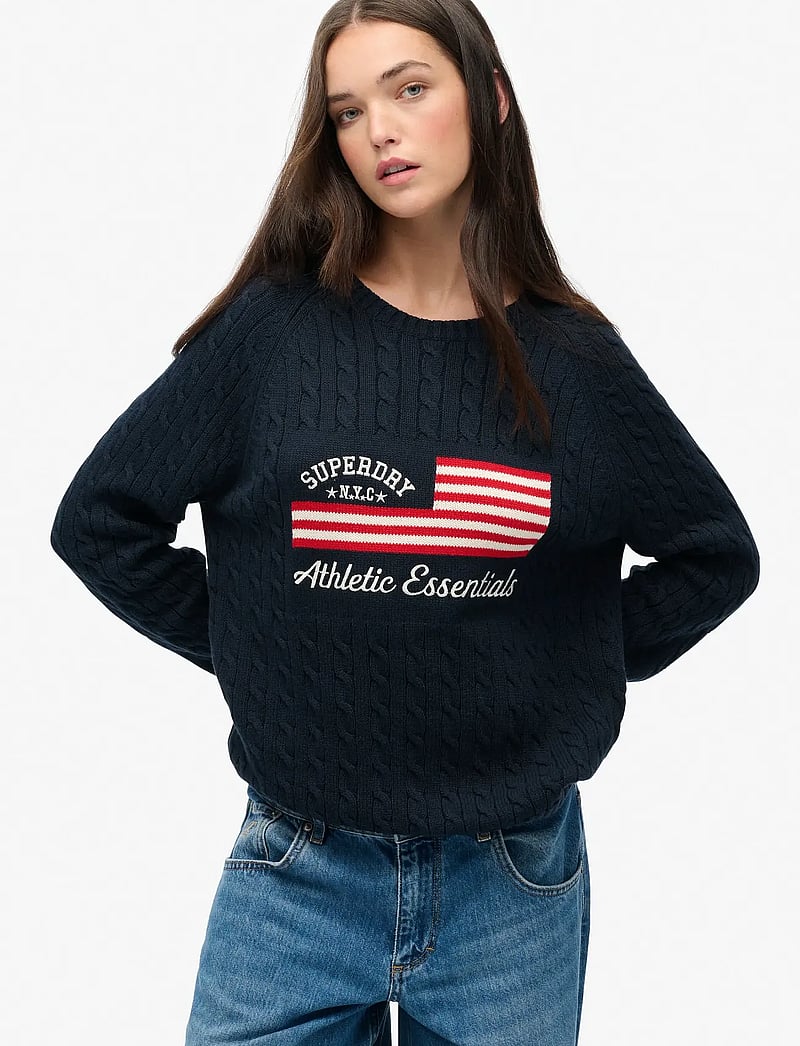 Superdry - SLOUCHY CABLE FLAG KNIT - hverdags stil - richest navy - 0