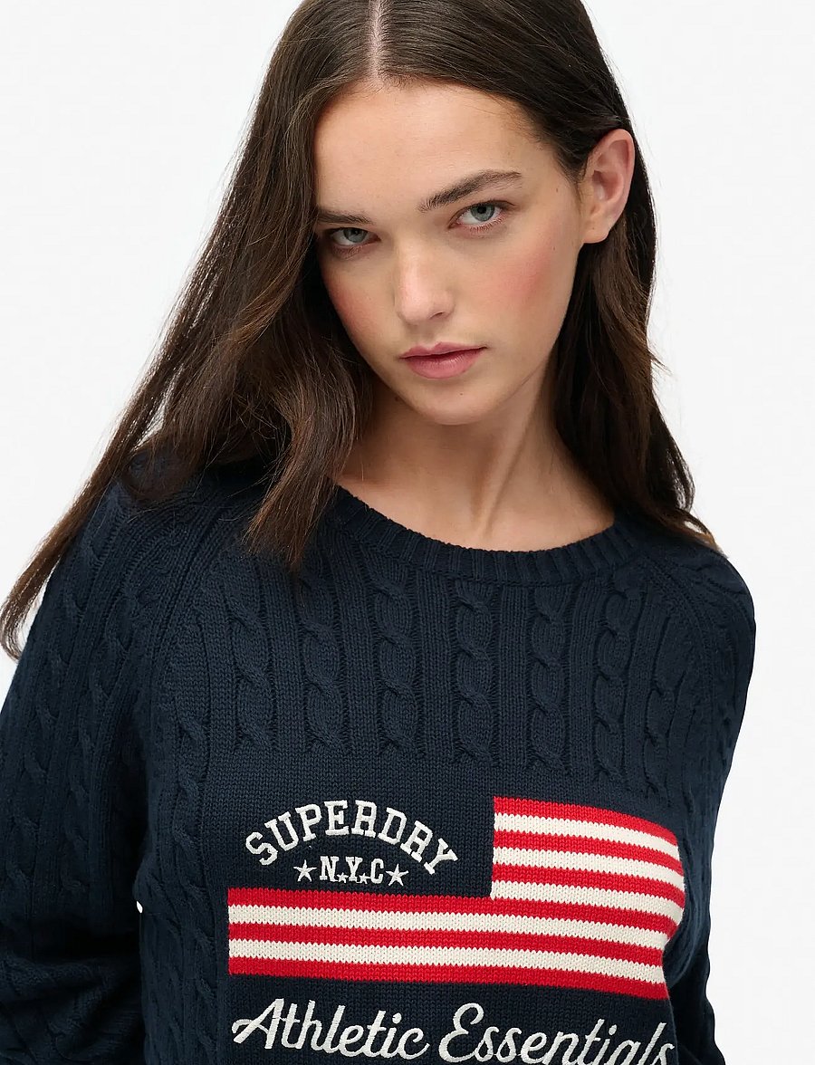 Superdry - SLOUCHY CABLE FLAG KNIT - vardagsstil - richest navy - 2