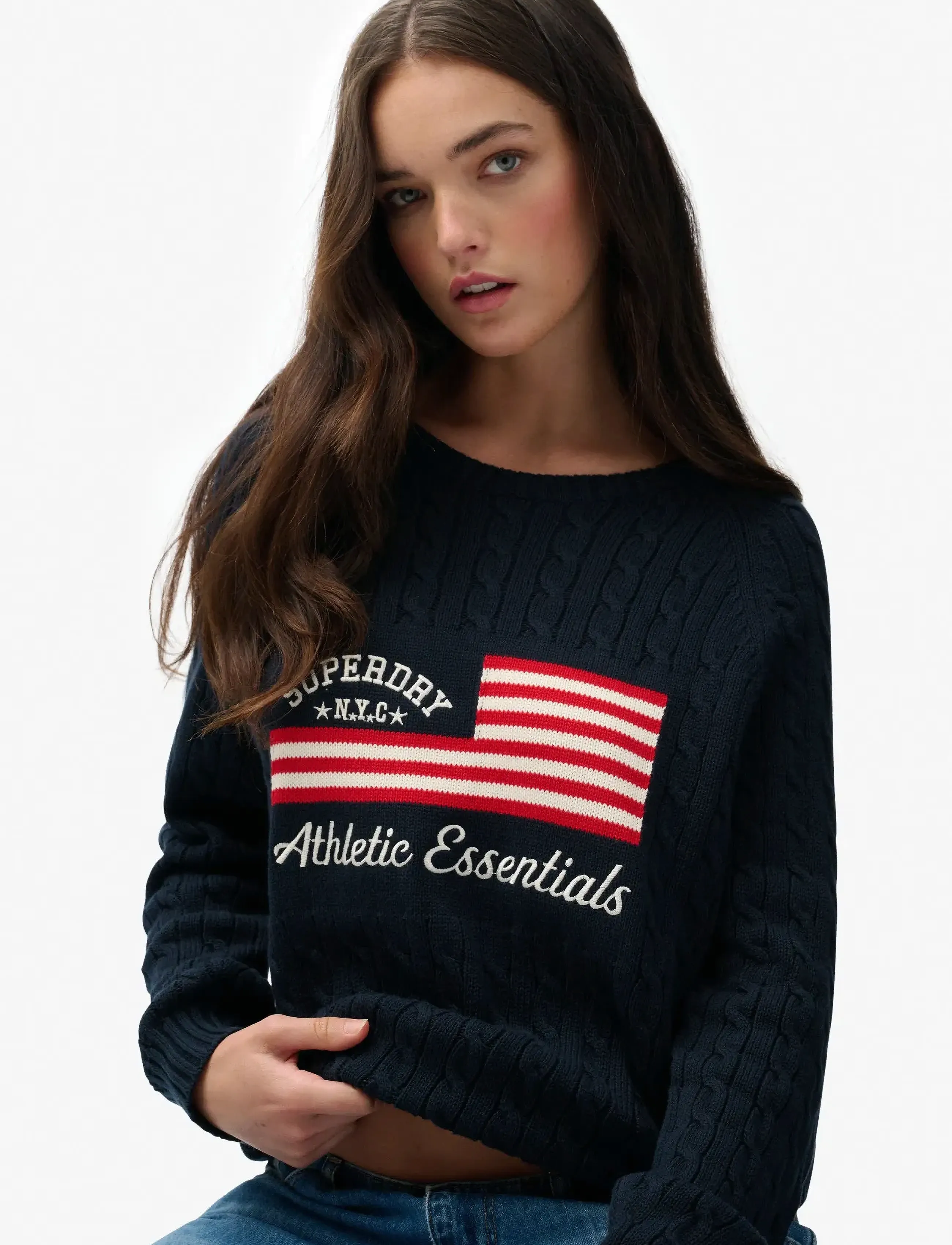 Superdry - SLOUCHY CABLE FLAG KNIT - hættetrøjer - richest navy - 3