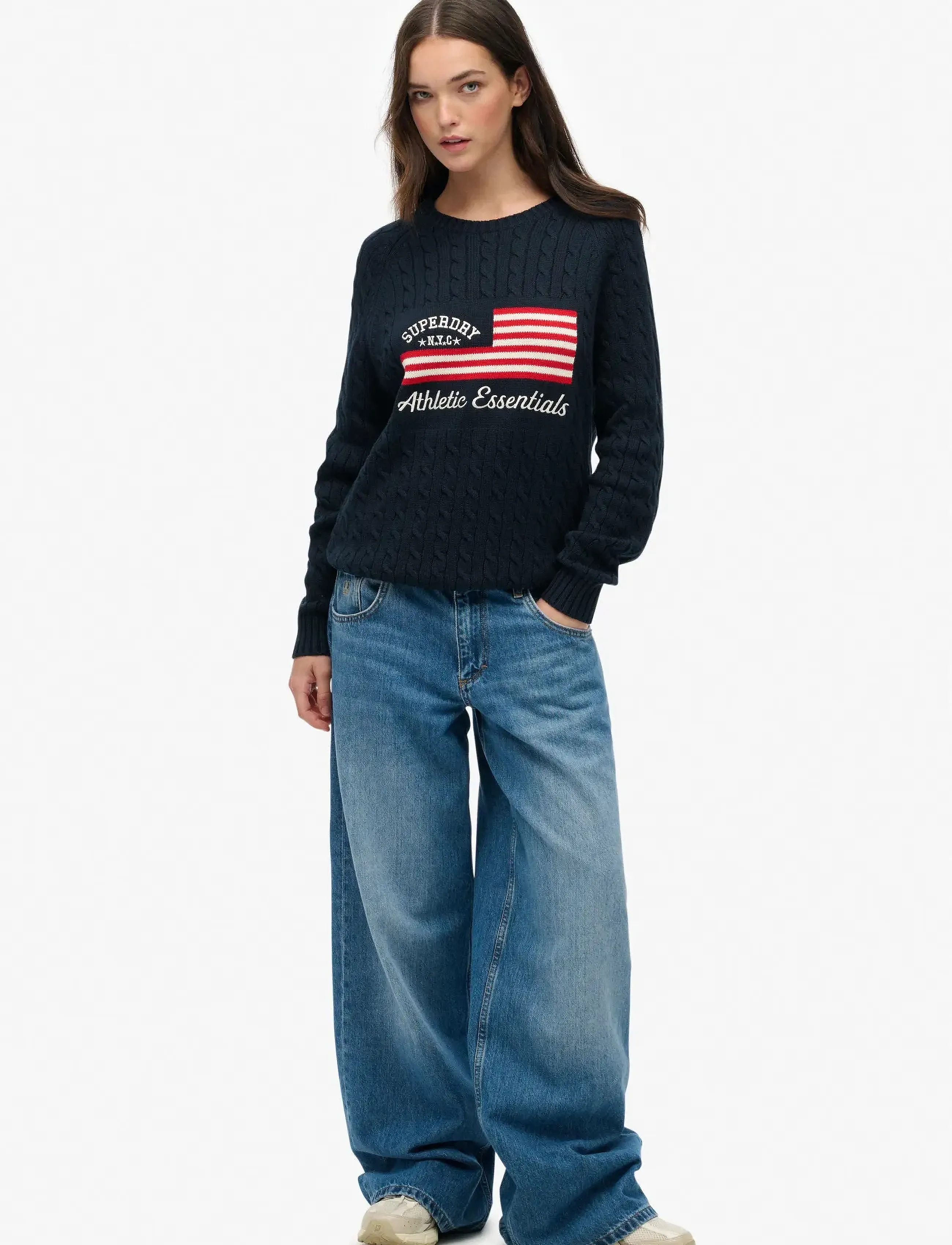 Superdry - SLOUCHY CABLE FLAG KNIT - hættetrøjer - richest navy - 4