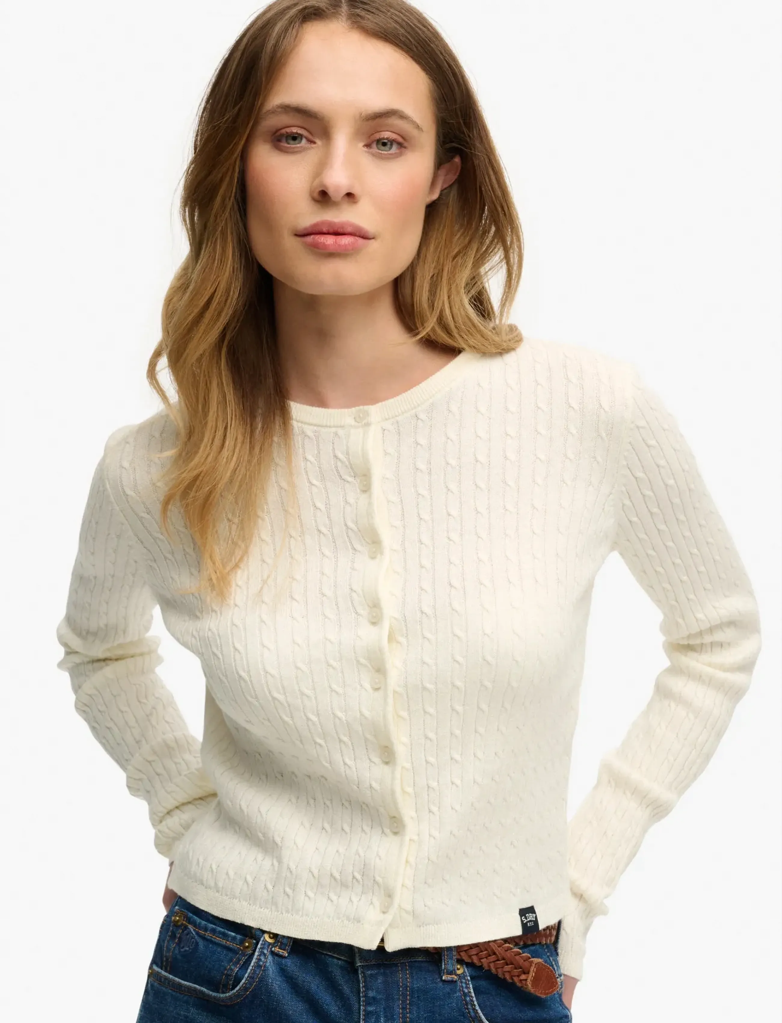 Superdry Lw Essential Cardigan, 14, Cream, Strik > Cardigans, Dame
