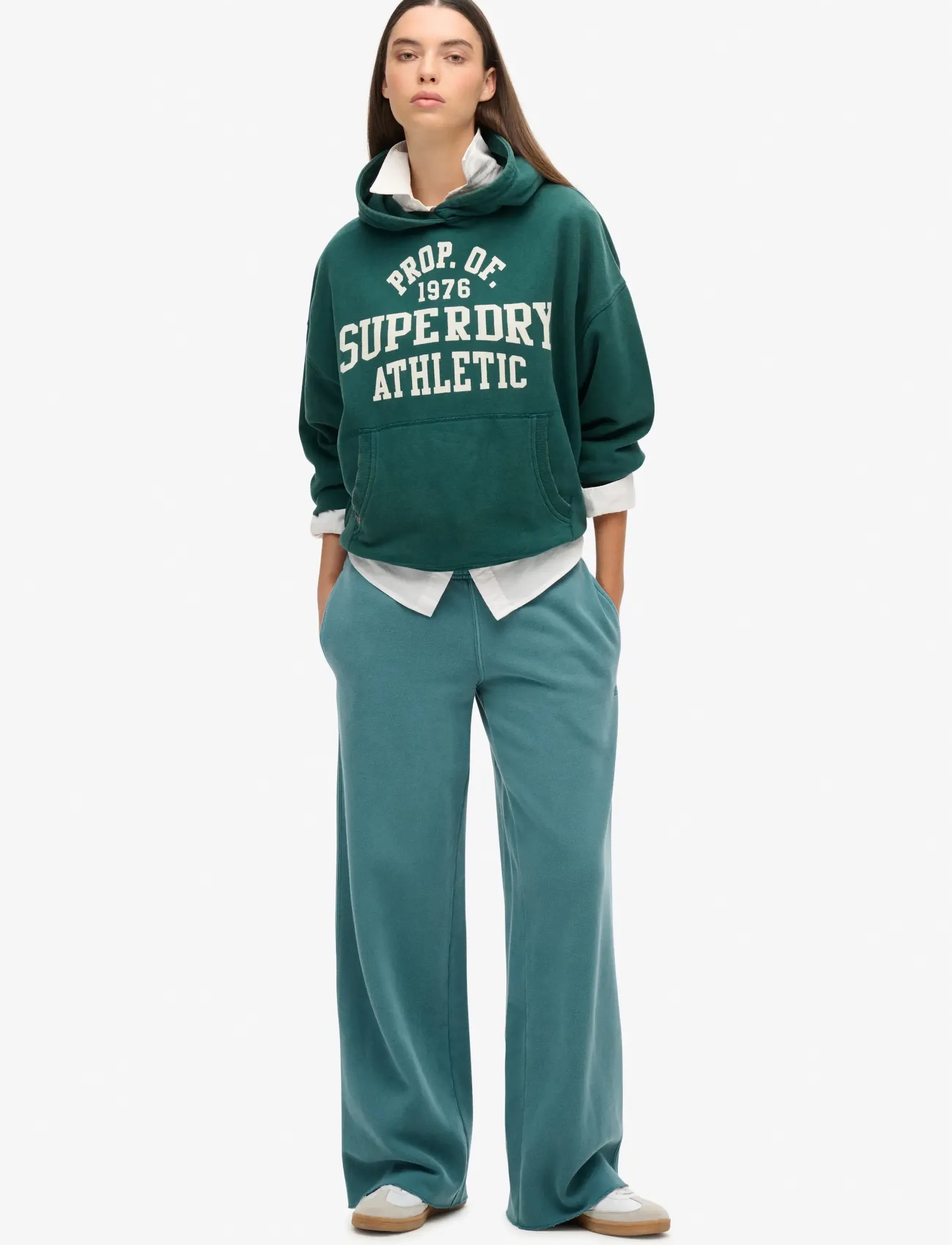 Superdry VINTAGE WASH STRAIGHT JOGGER - Bukser - HYDRO DARK TURQUOISE / blue