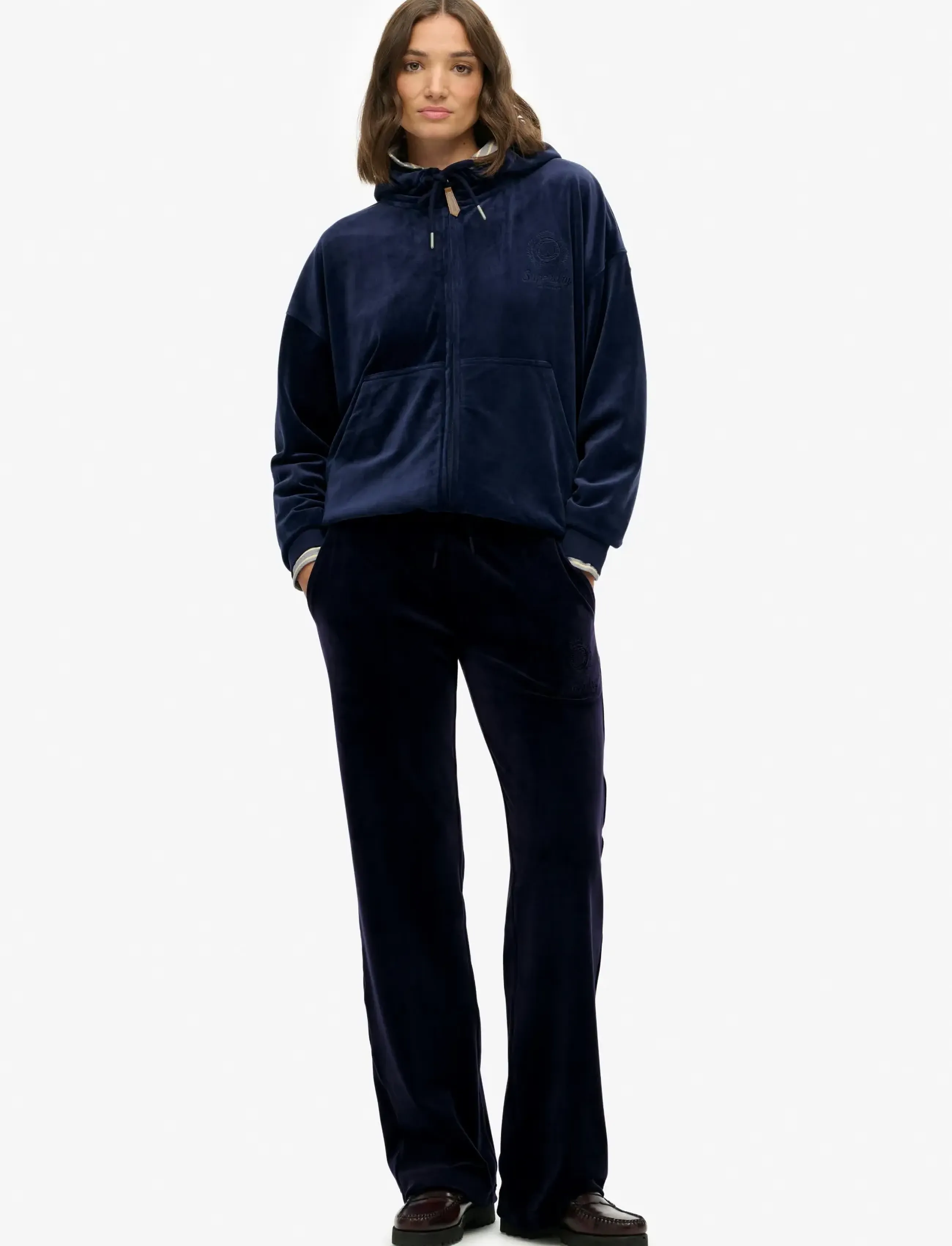 Superdry Country Club Velour Jogger, Damen, Velours Jogginghose, Marineblau, Gr.10