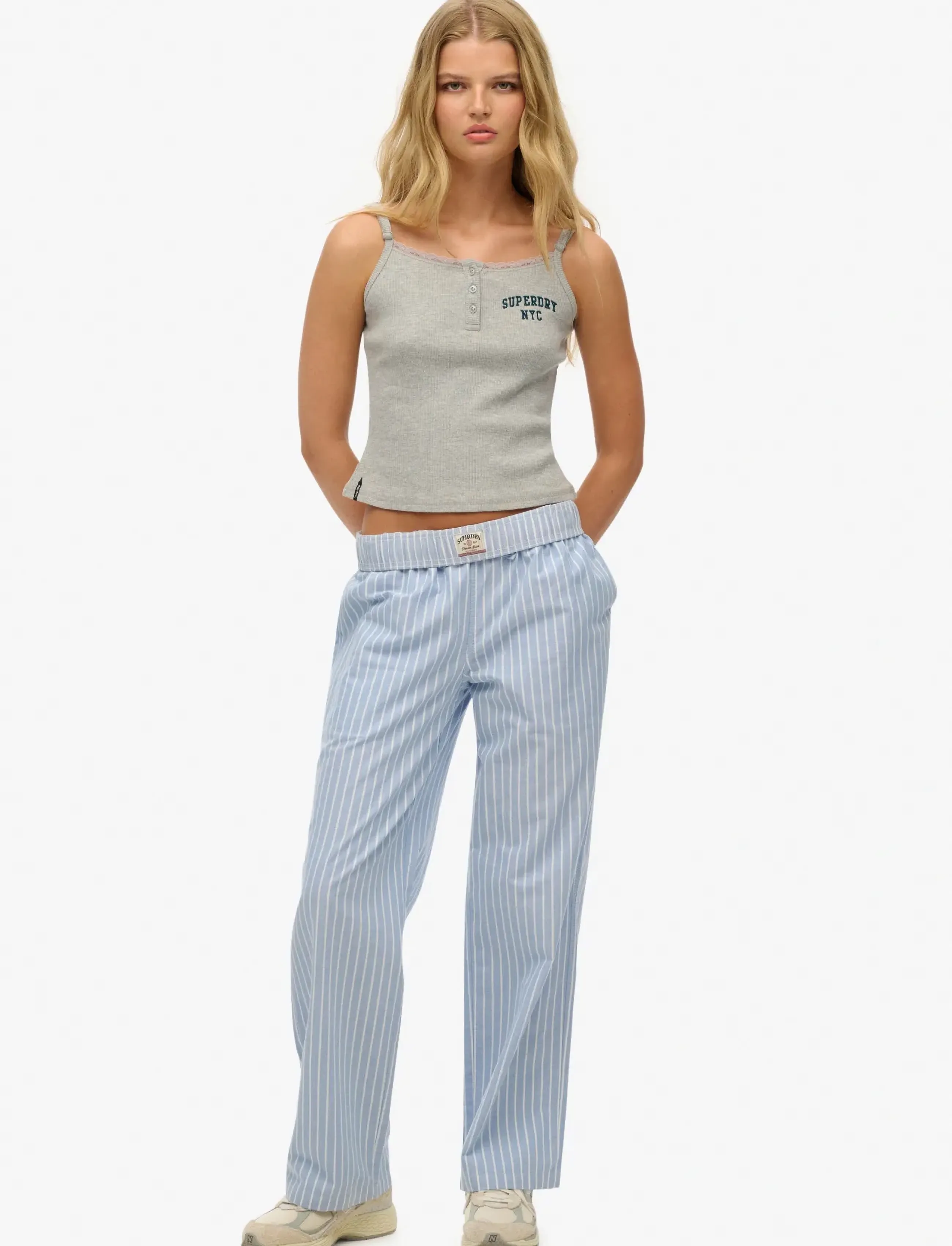 Superdry COTTON STRIPE ELASTIC TROUSER - Superdry - BROKER BLUE STRIPE / blue