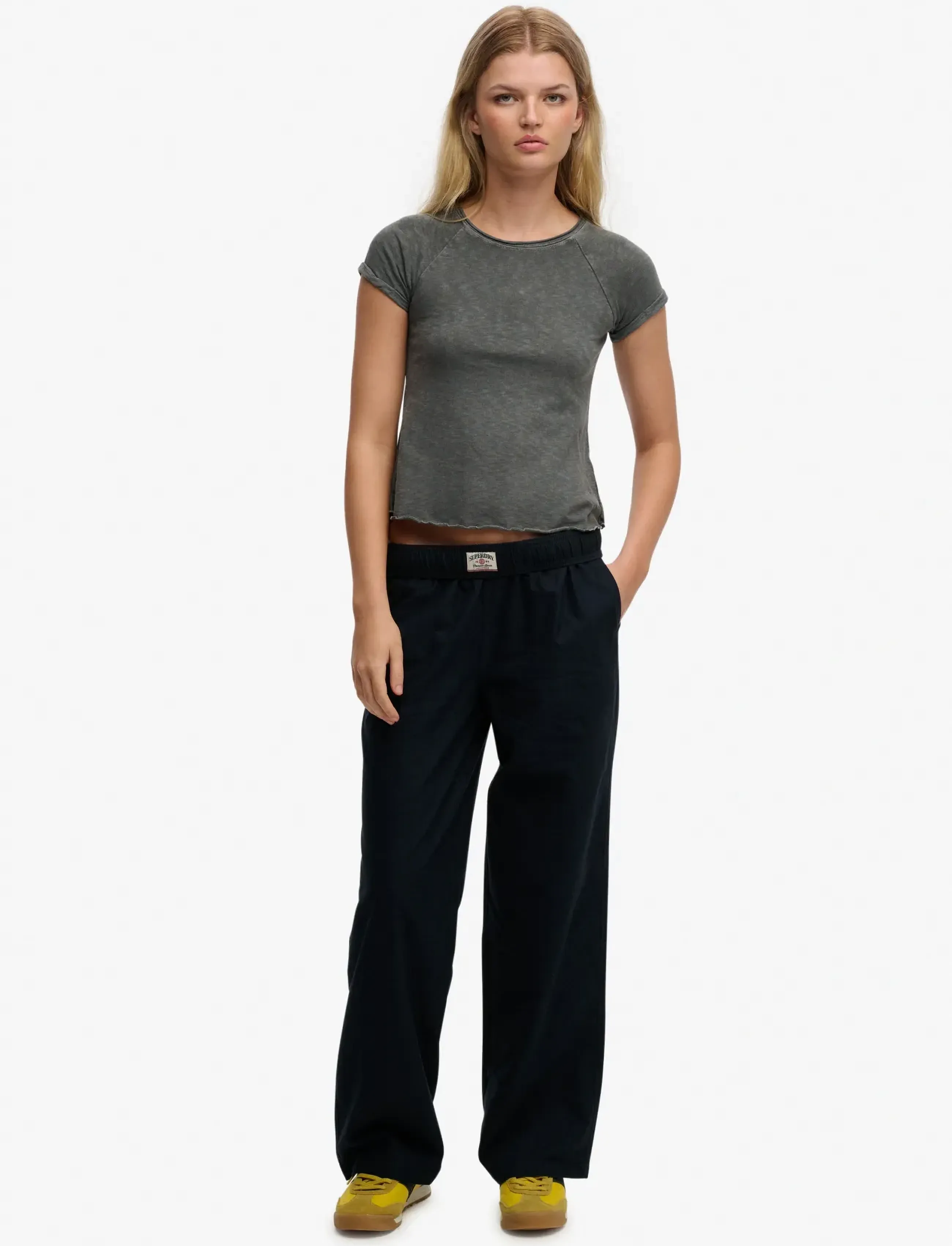 Superdry Cotton Elastic Trouser, 10, Trousers, Marineblau - Wide Leg, Frauen