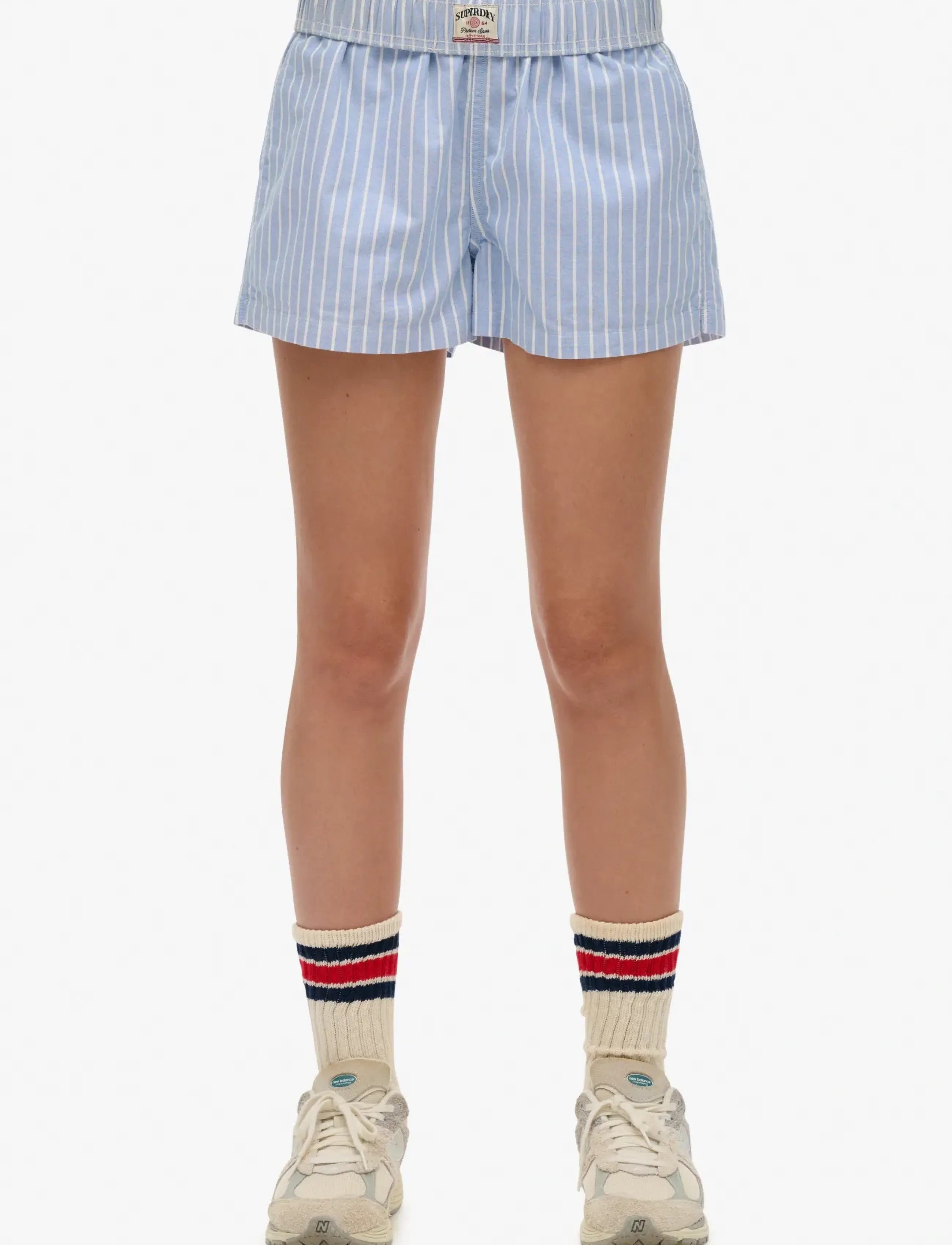 Superdry Cotton Stripe Elastic Short, 12, Blue, Shorts > Afslappede Shorts, Dame