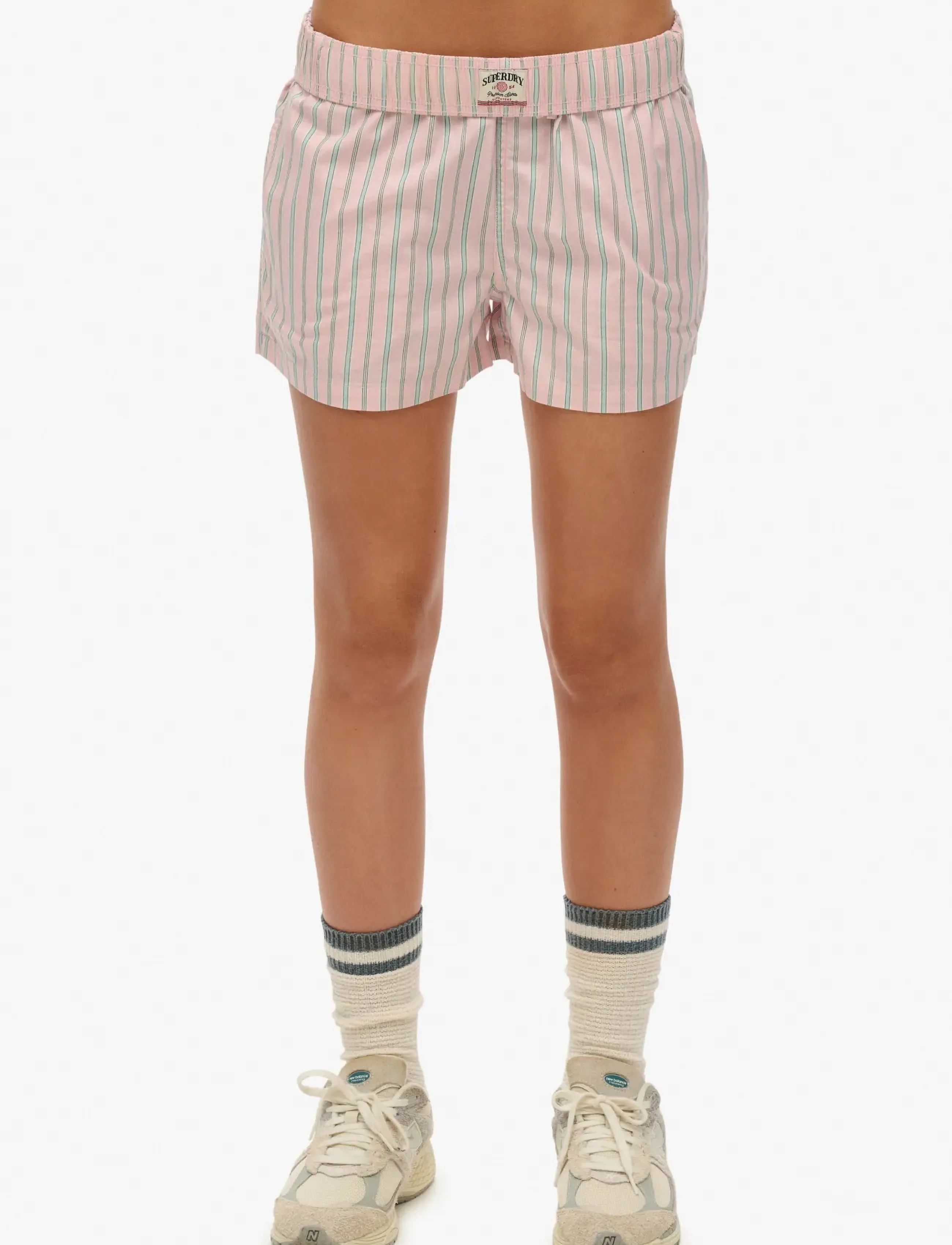 Superdry Cotton Stripe Elastic Short, 8, Pink, Shorts > Afslappede Shorts, Dame