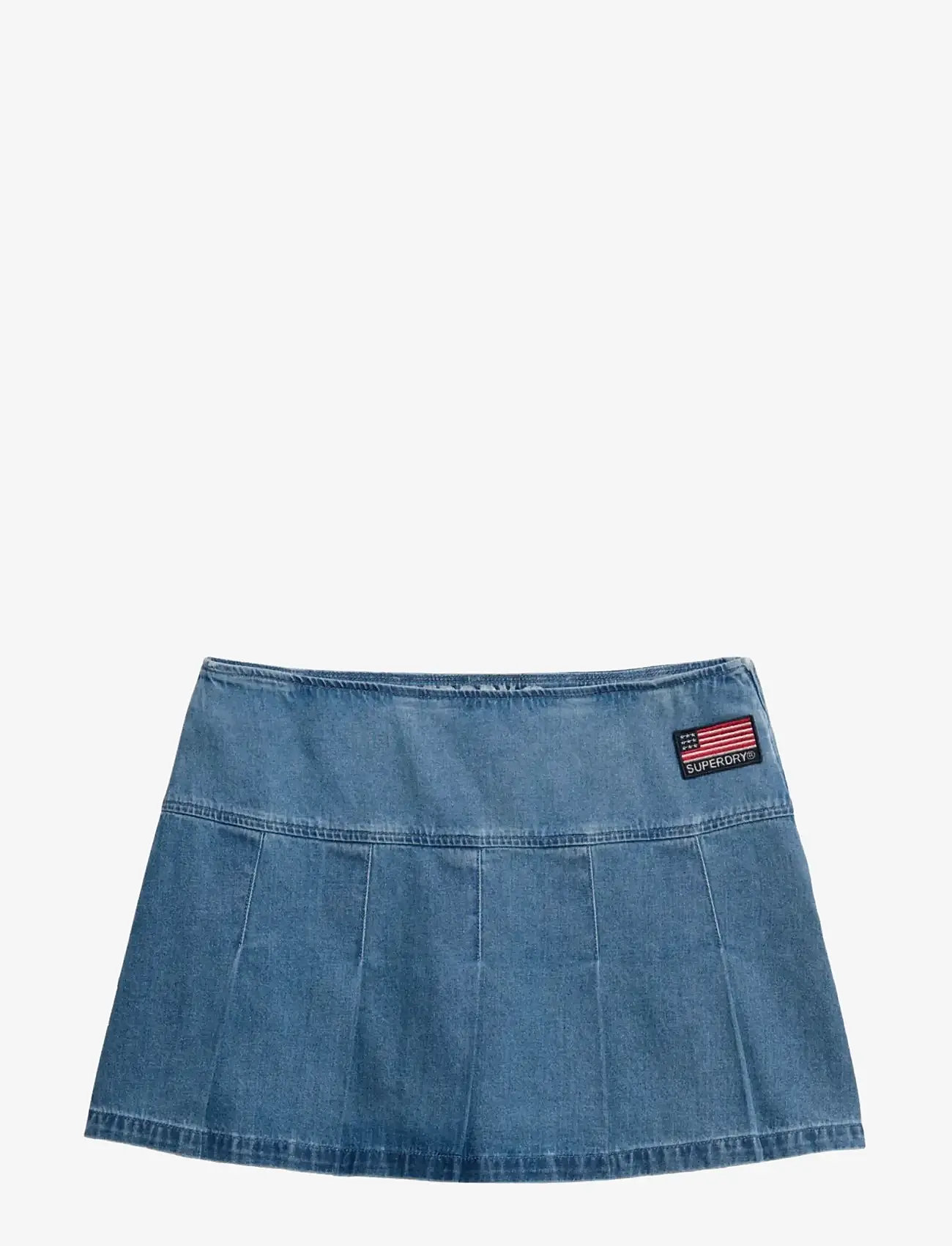 Superdry - PLEATED PATCHED MINI SKIRT - denimnederdele - vintage wash - 1