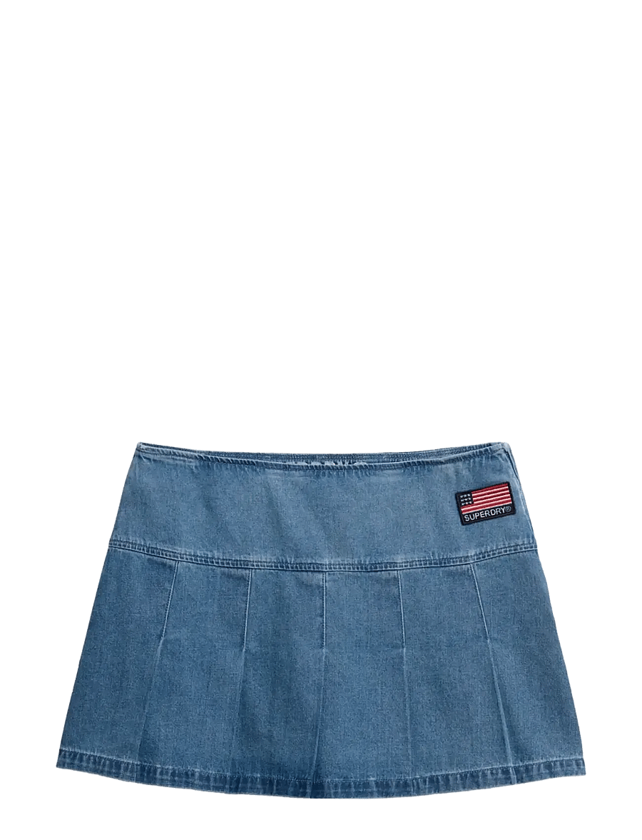 Superdry - PLEATED PATCHED MINI SKIRT - denimnederdele - vintage wash - 1