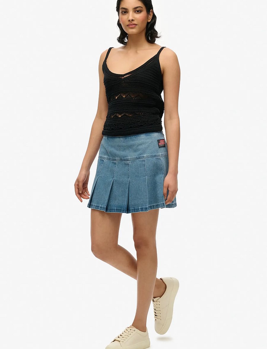 Superdry - PLEATED PATCHED MINI SKIRT - denimnederdele - vintage wash - 4