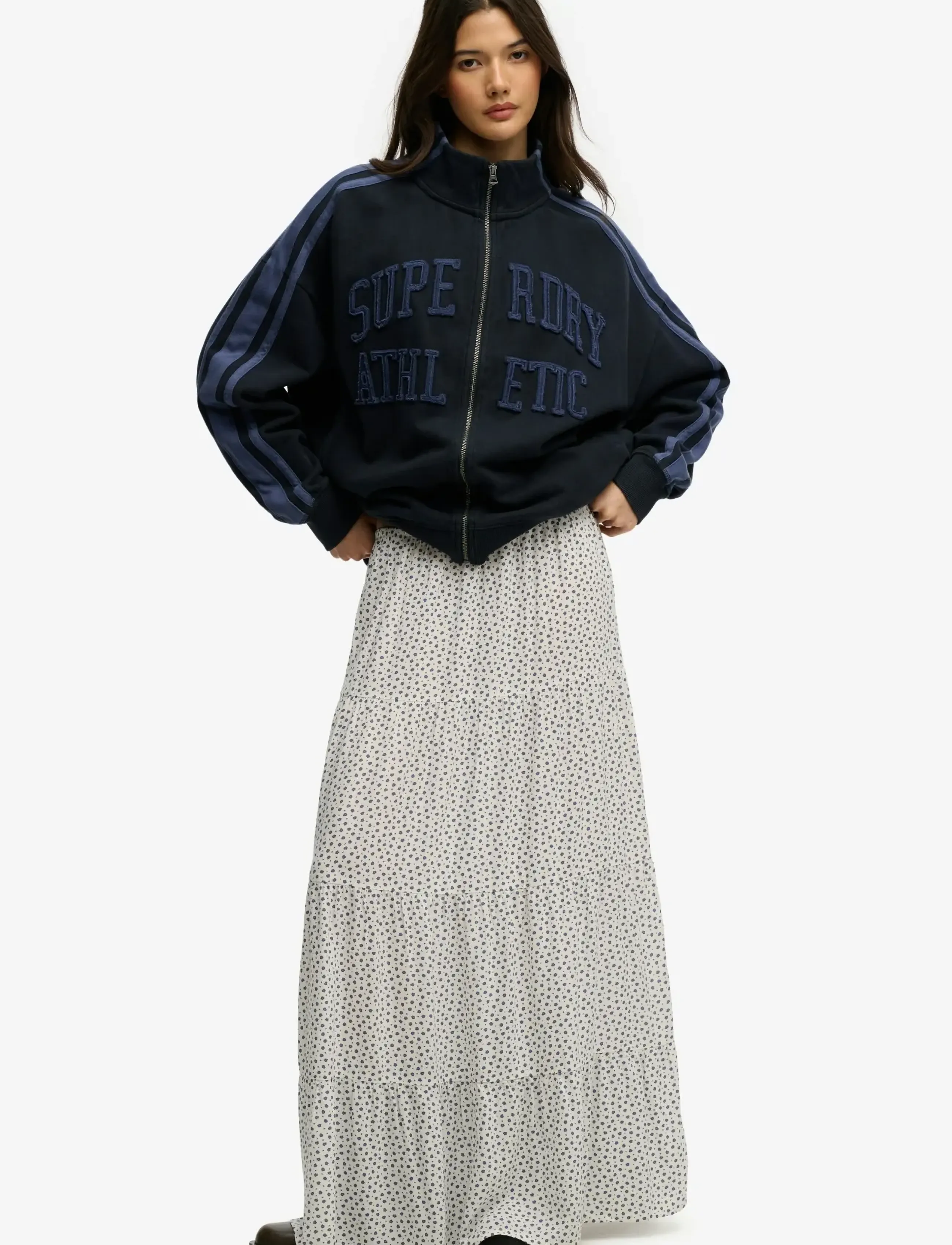 Superdry WOVEN TIERED MAXI SKIRT - Röcke - OFF WHITE DITSY HEARTS / white