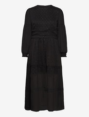 Woven L/S Metallic Midi Dress - VINTAGE BLACK