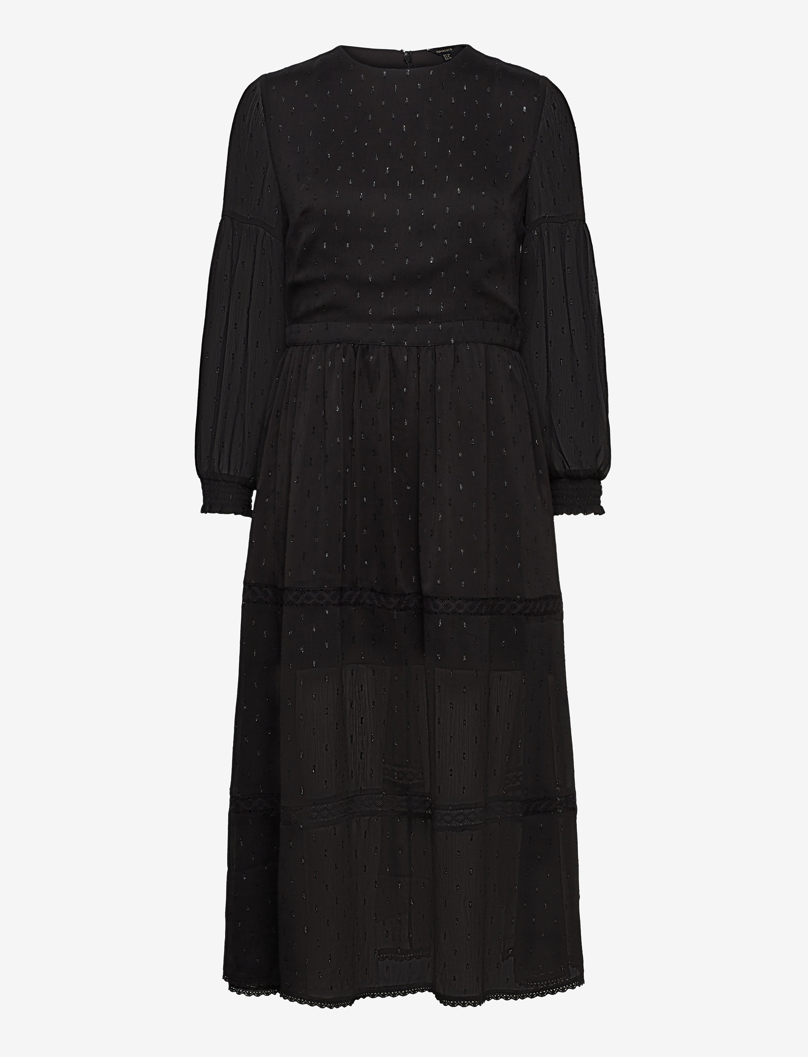 Superdry Woven L/S Metallic Midi Dress - Superdry - VINTAGE BLACK / black