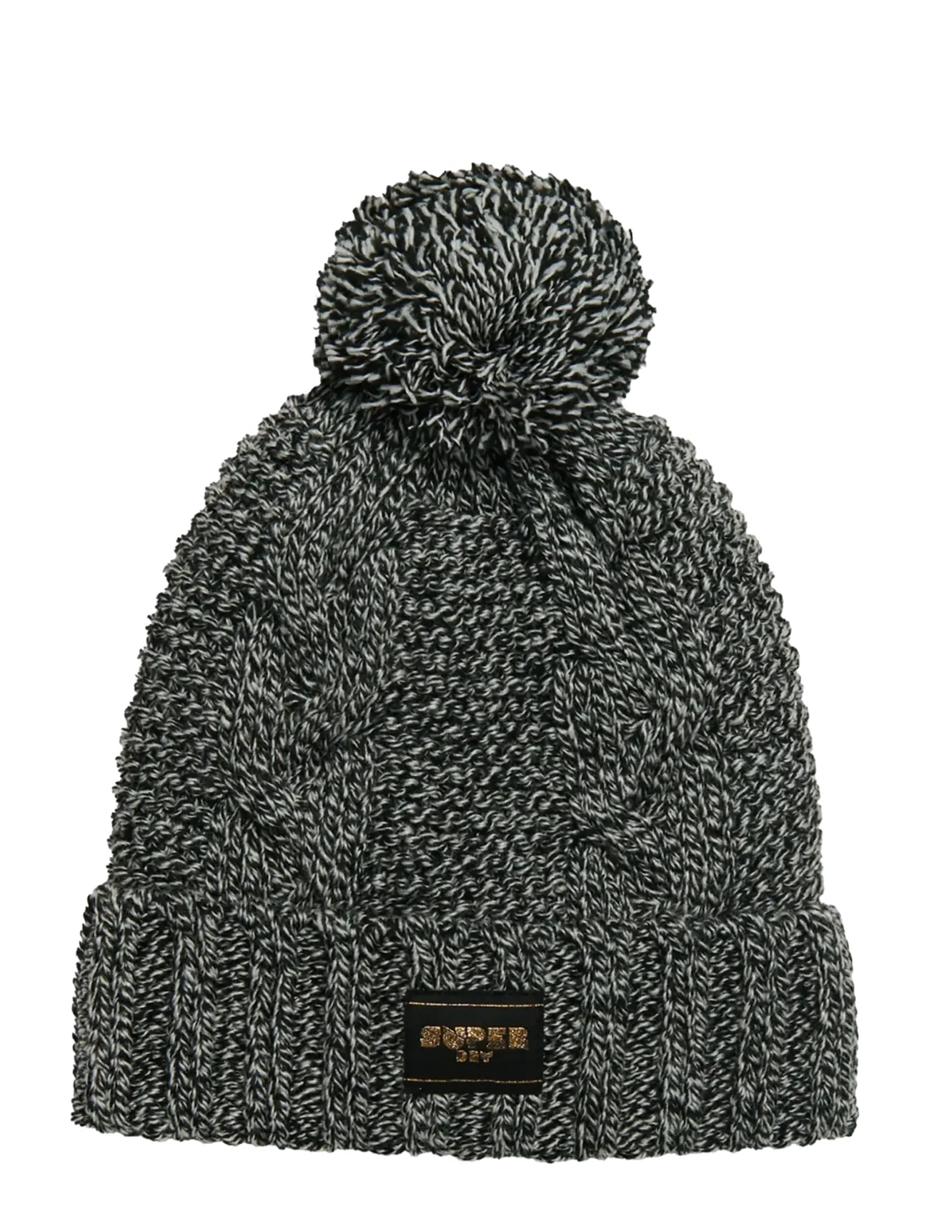 Superdry CABLE KNIT BEANIE HAT - Beanies - BLACK FLECK / grey