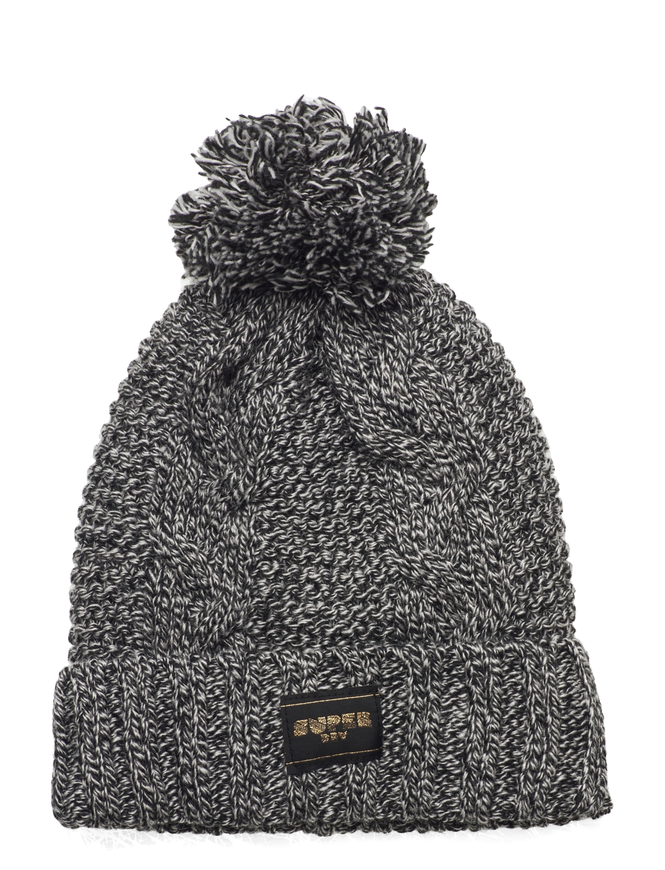 Superdry CABLE KNIT BEANIE HAT - Hverdags stil - BLACK FLECK / grey
