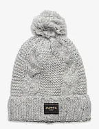 CABLE KNIT BEANIE HAT - ICE GREY FLECK