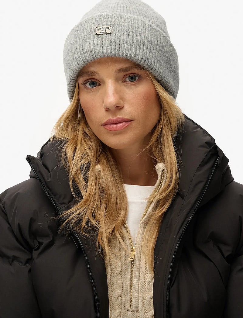 Superdry - RIB KNITTED BEANIE HAT - chalk grey marl - 0