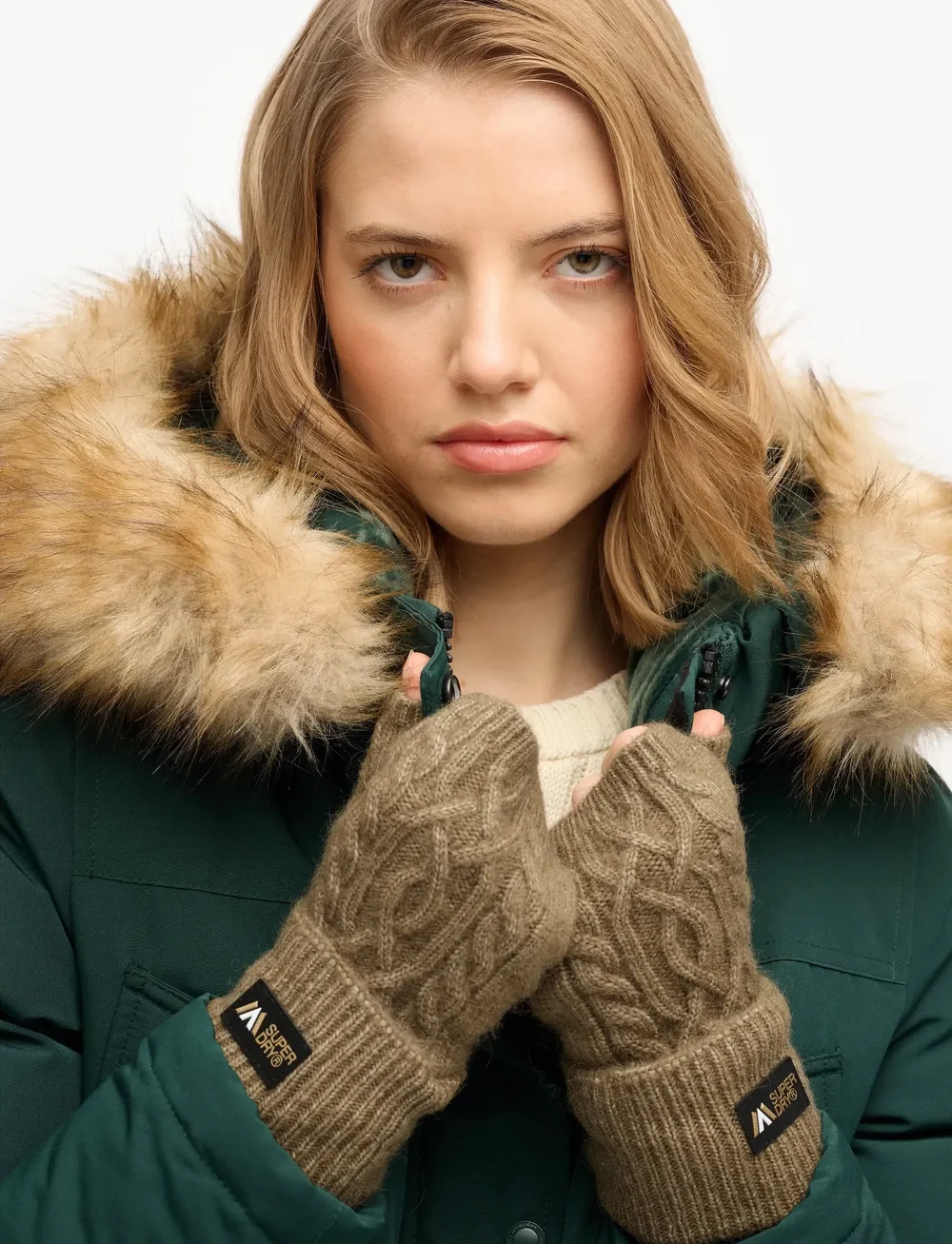 Superdry - CABLE LUXE HANDWARMERS - luffer - moss khaki - 0