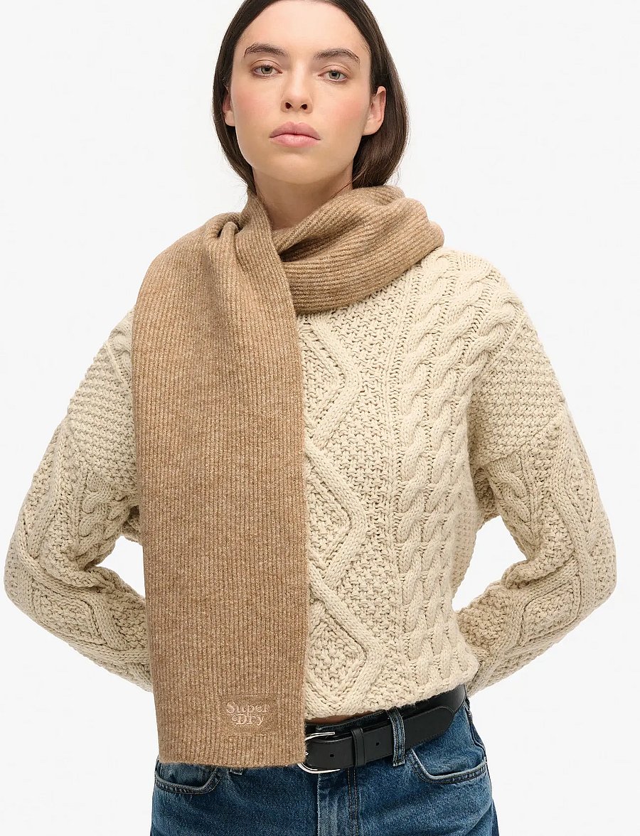 Superdry - SOFT RIB KNIT SCARF - talvesallid - toasted coconut brown - 0