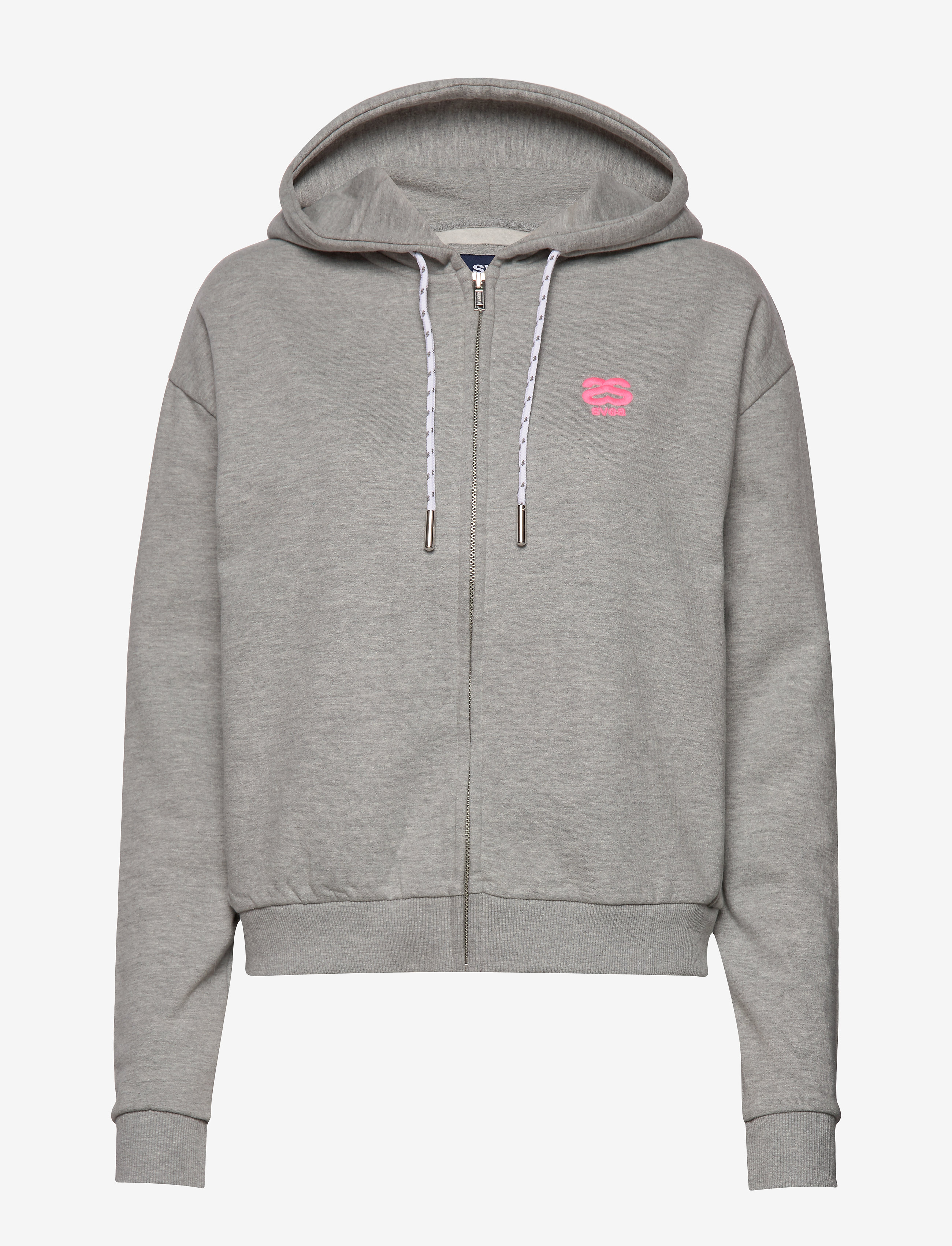 Svea - SVEA WOVEN LOGO TAPE ZIP HOOD - grey melange - 0