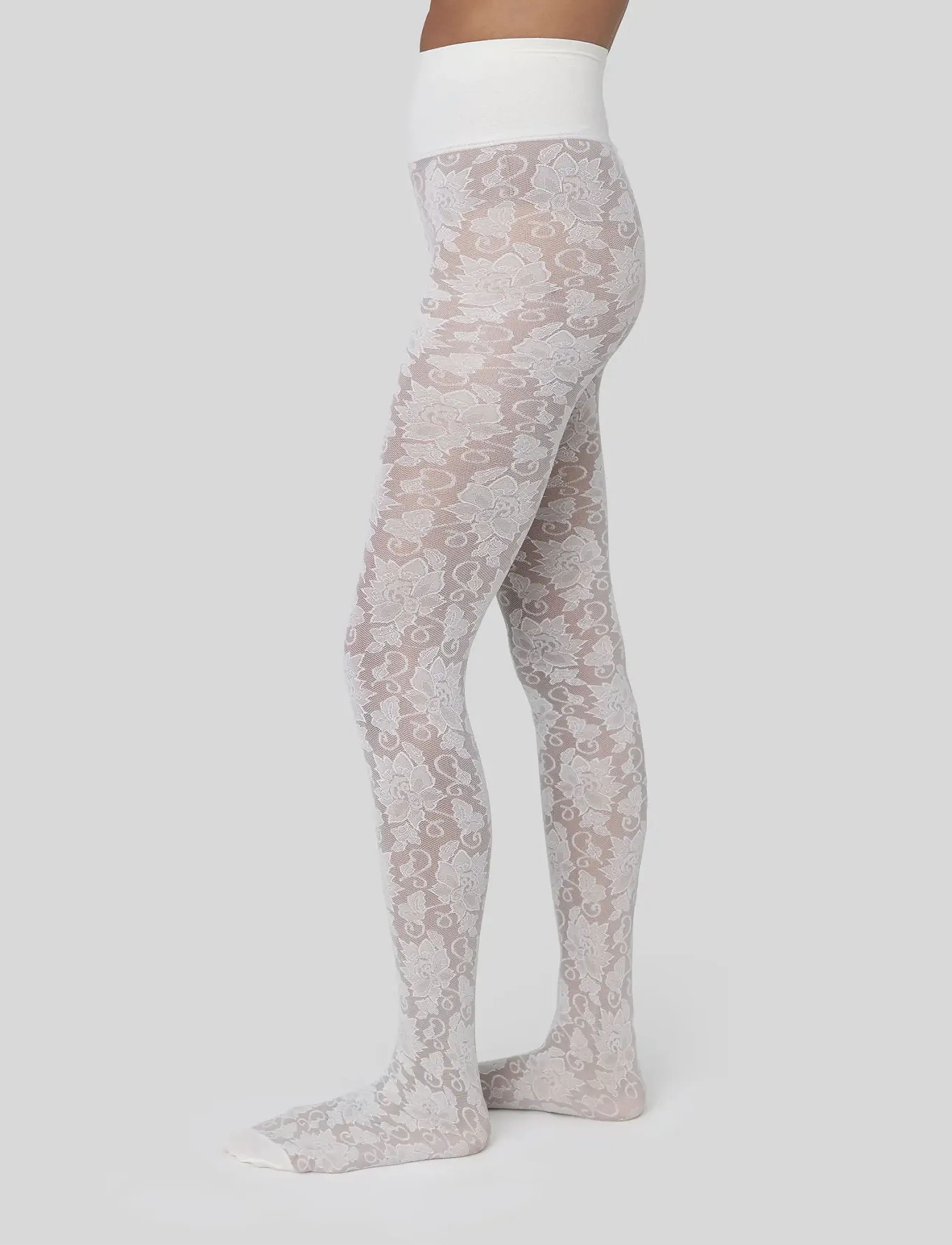 Swedish Stockings Lily Lace Tights, L, White, Designere > Pantyhose, Dame