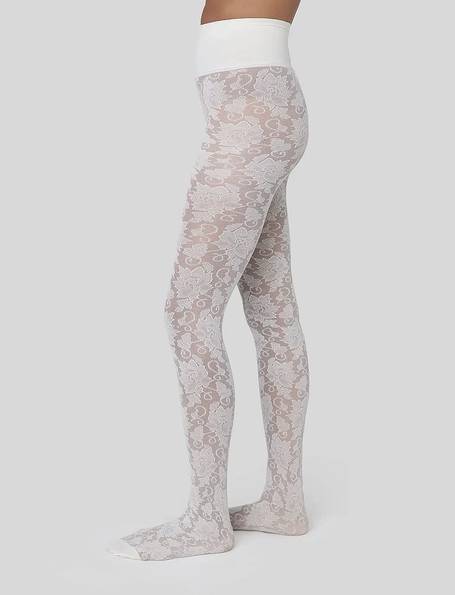 Swedish Stockings - Lily Lace Tights - ivory - 0