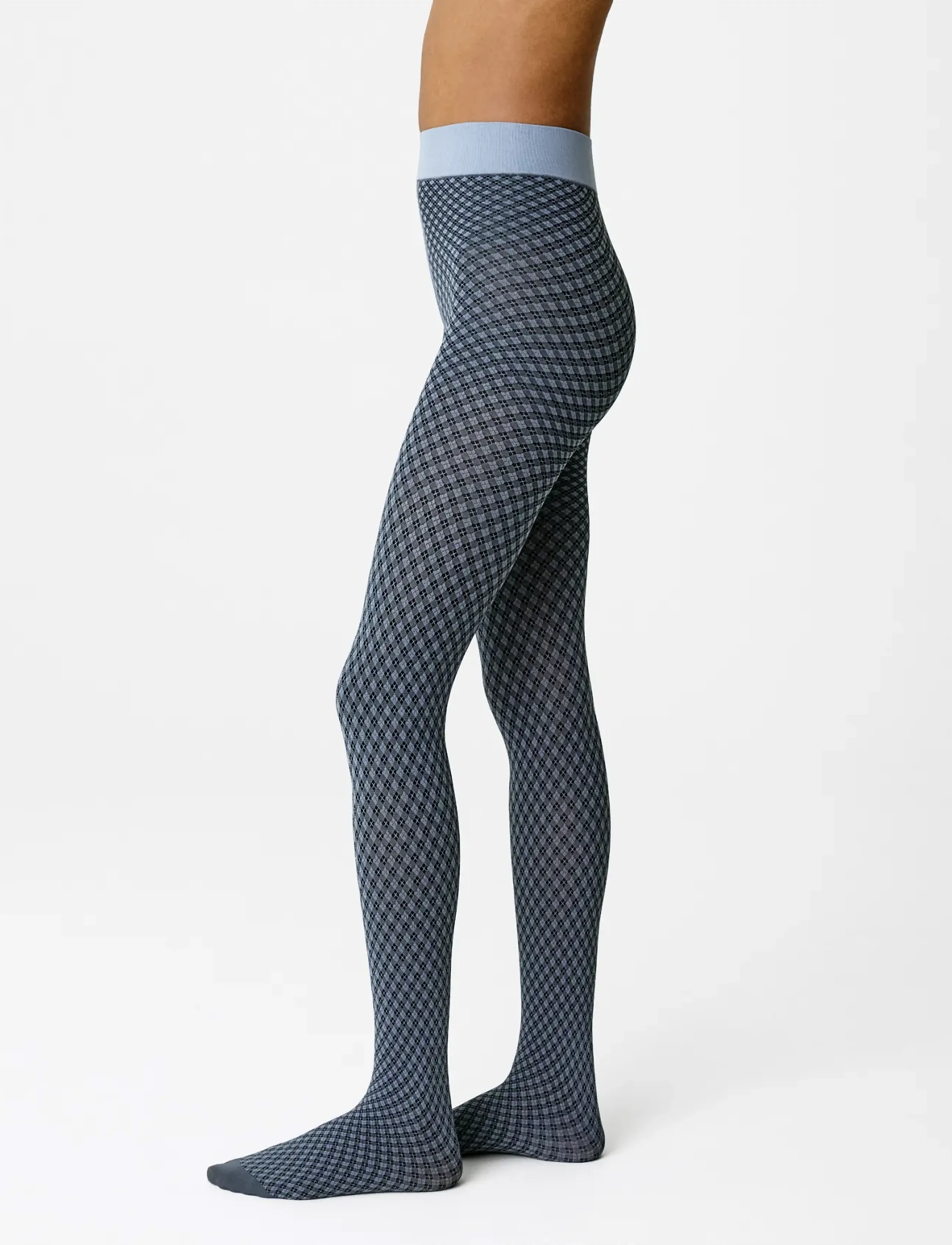 Swedish Stockings - Clara Retro Patterned Tights - særlige begivenheder - dusty blue - 0