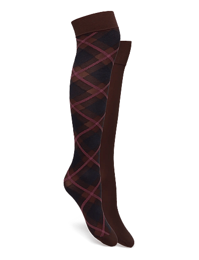 2-Pack Franka Check & Solid Knee Highs - KnæStrøMper