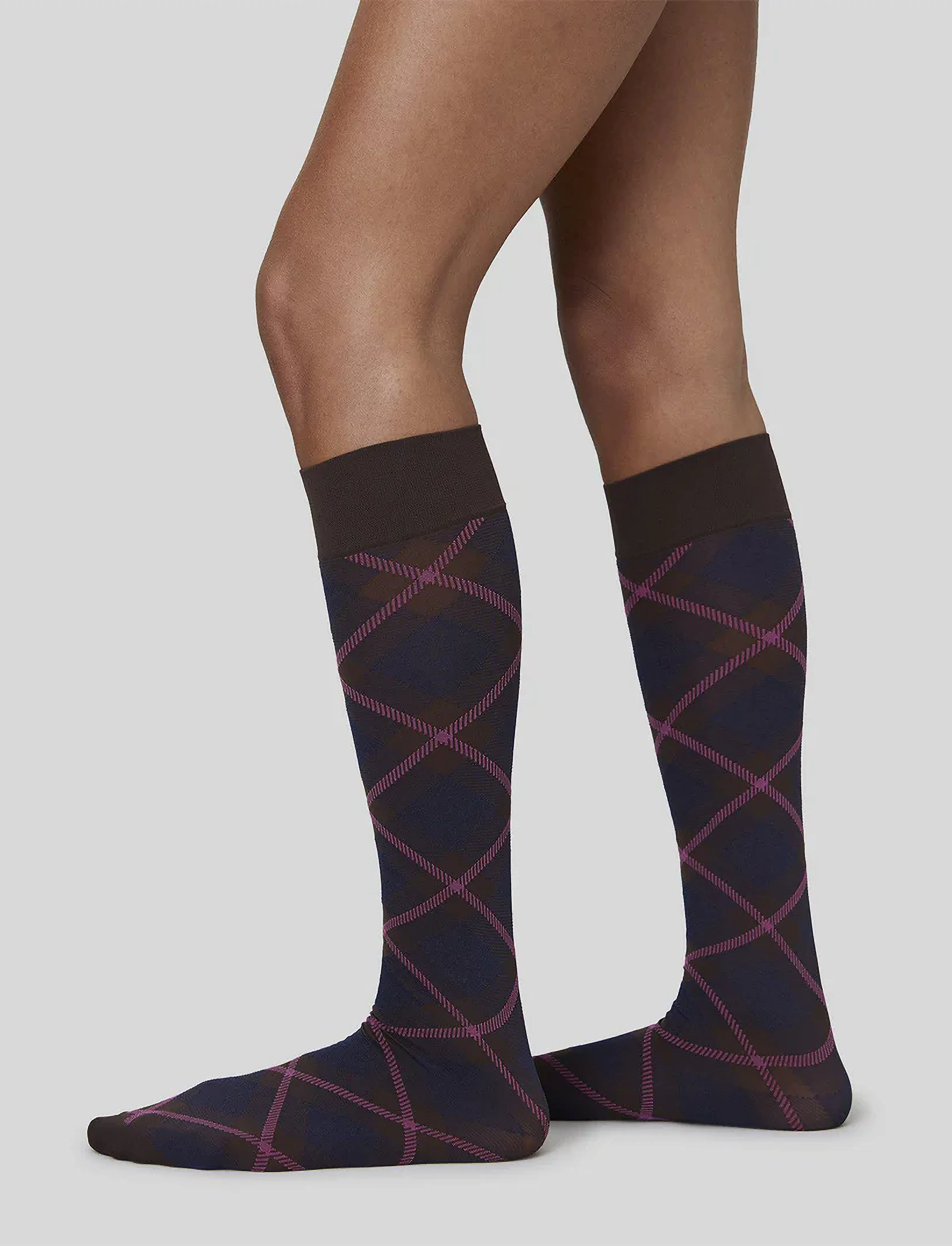 Swedish Stockings - 2-pack Franka Check & Solid Knee Highs - kniestrümpfe - dark brown - 2