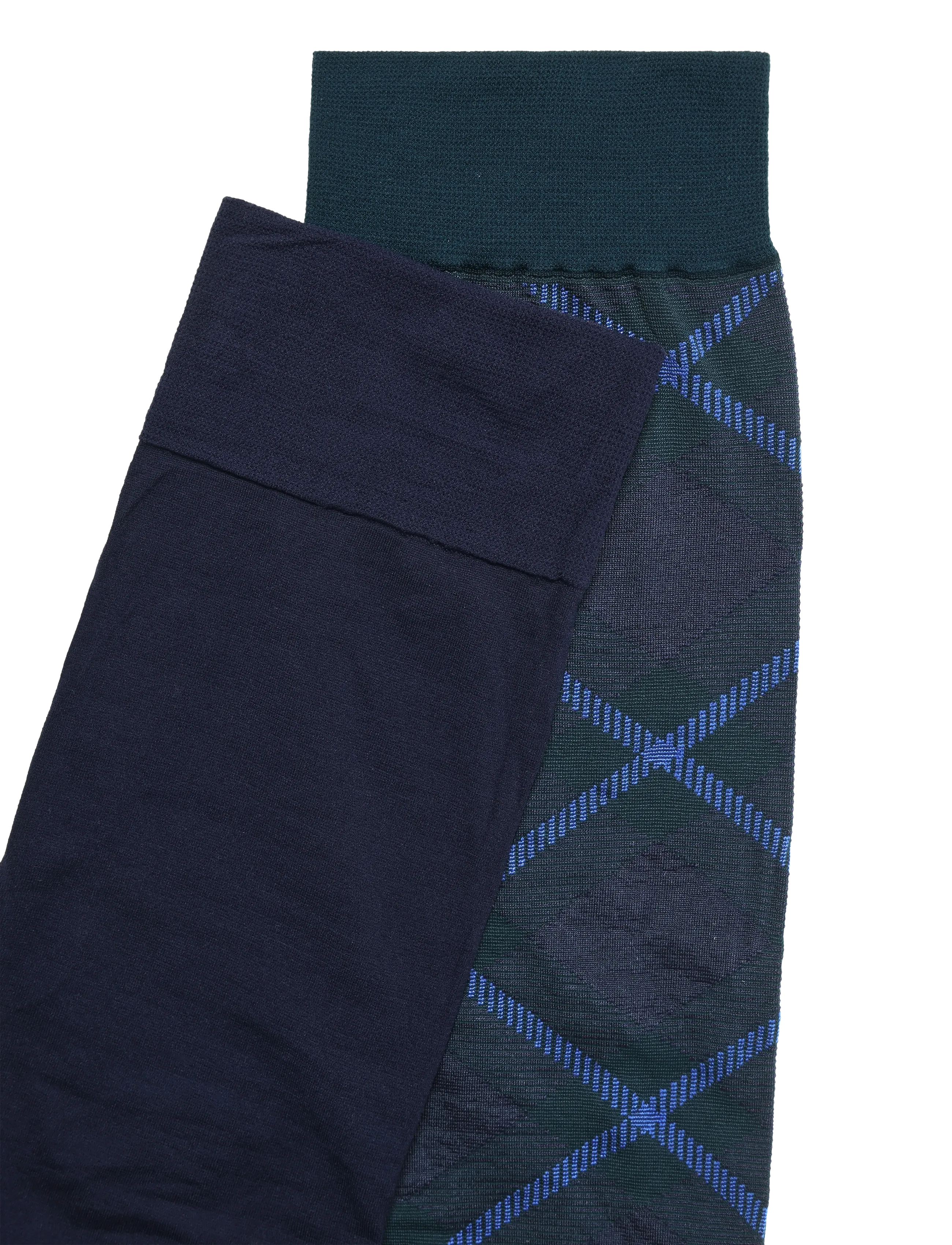 Swedish Stockings - 2-pack Franka Check & Solid Knee Highs - kniekousen - dark green - 2