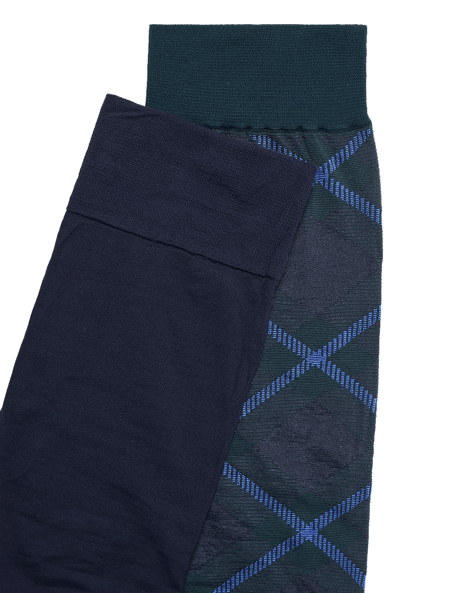 Swedish Stockings - 2-pack Franka Check & Solid Knee Highs - kniekousen - dark green - 2
