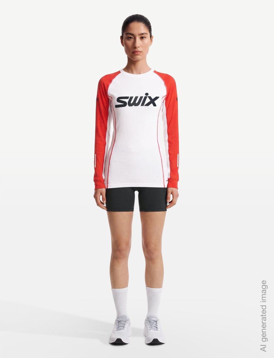 Swix - Roadline RaceX Long Sleeve W - funktionsunterwäsche - oberteile - 00035-bright white/fiery red - 0